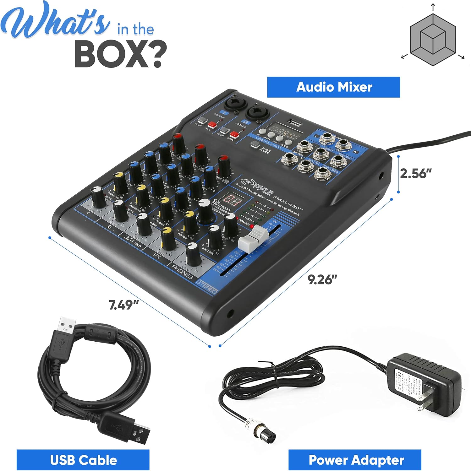 Pyle PMXU43BT 4 Channel Bluetooth USB DJ Studio Audio Mixer with 16-Bit DSP FX - Image 3