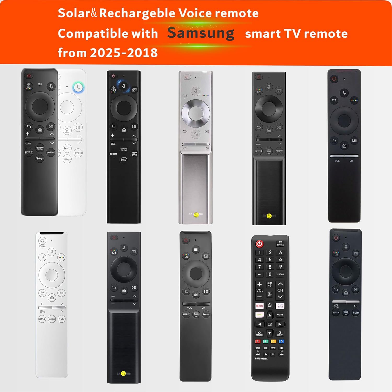 Solar Rechargeable Replacement Remote for Samsung Smart TV Voice Bluetooth 2018-2025 Models - Image 5
