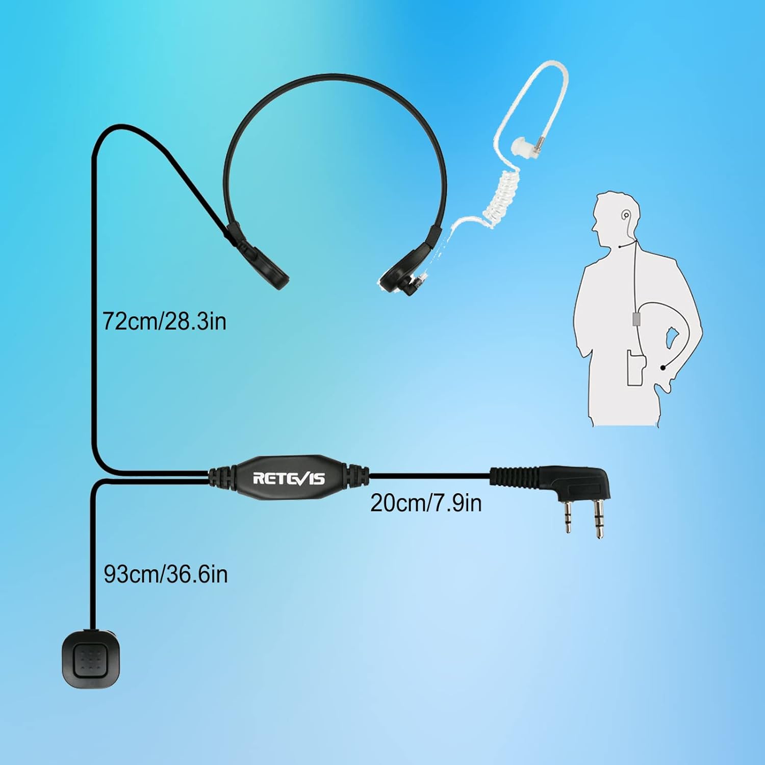 Retevis 2-Pin Throat Mic Earpiece with Finger PTT for H-777 RT22 RT21 RT68 Baofeng UV-5R Radio - Image 5
