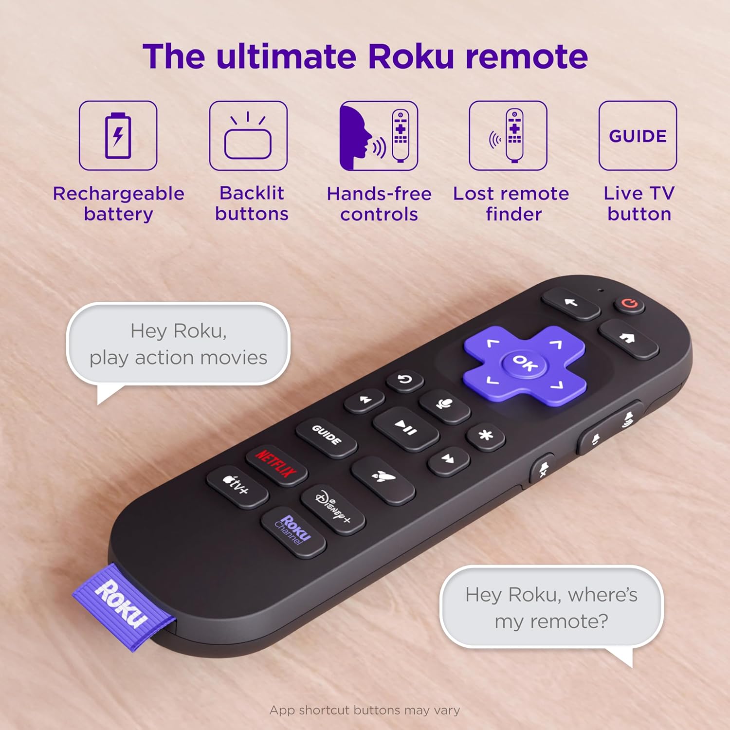Rechargeable Roku Voice Remote Pro 2nd Edition with Backlit Buttons and Lost Remote Finder - Image 2