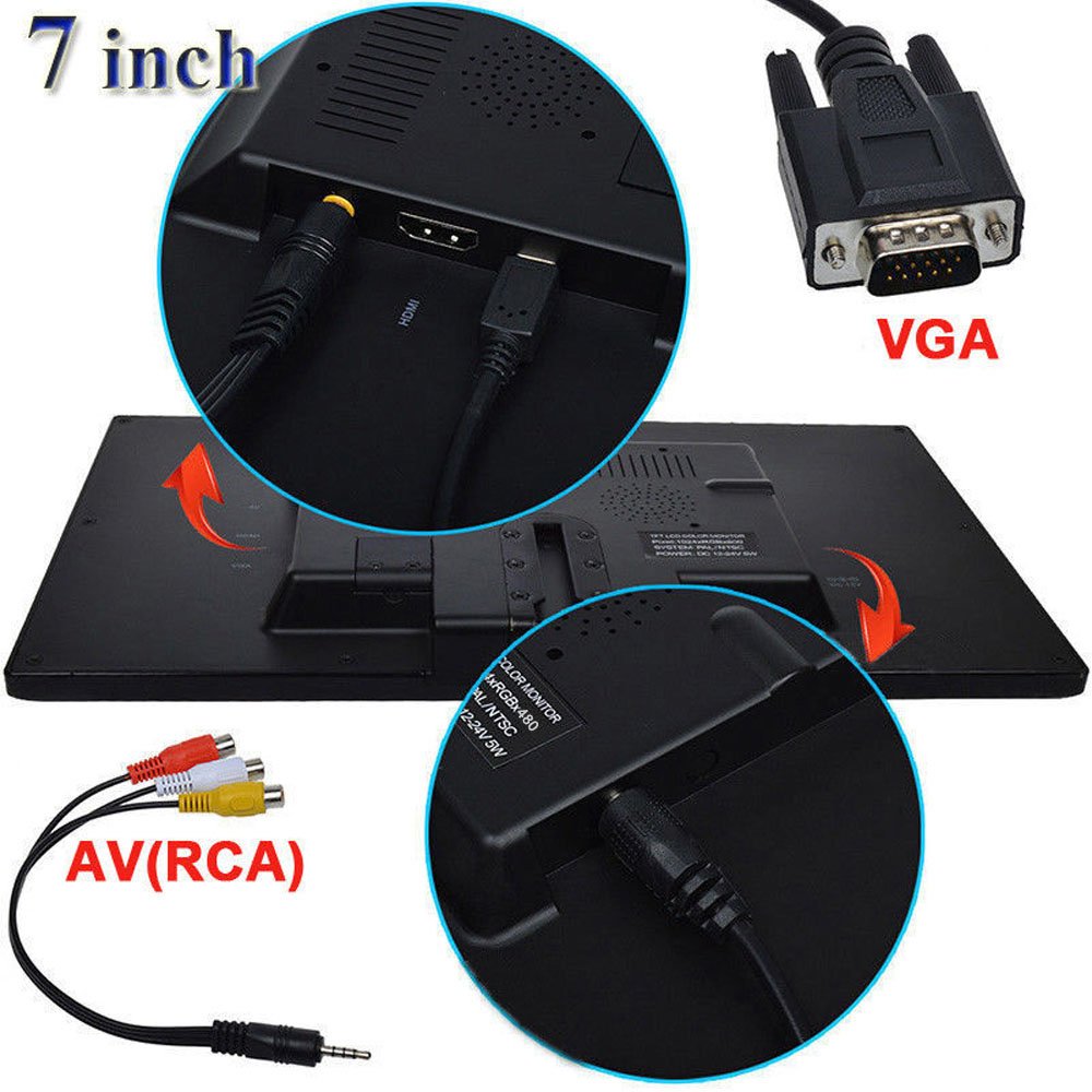 SallyBest 7 Inch Ultra Thin 16:9 HD 800x480 TFT Color Car Rear View Monitor with 2 Video Inputs and HDMI VGA Support - Image 4