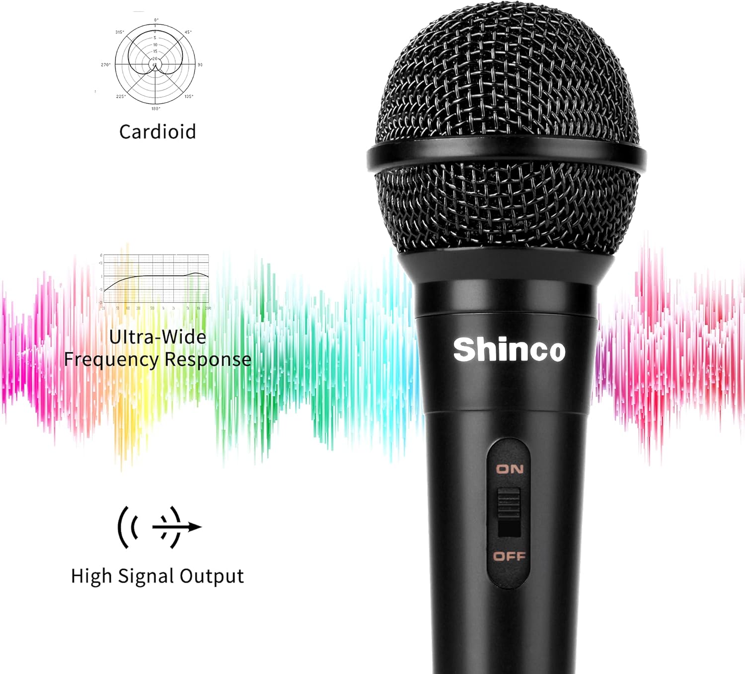 Shinco Dynamic Cardioid Vocal Handheld Microphone 13ft Cable ON/Off Switch for Karaoke Singing Machines - Image 2