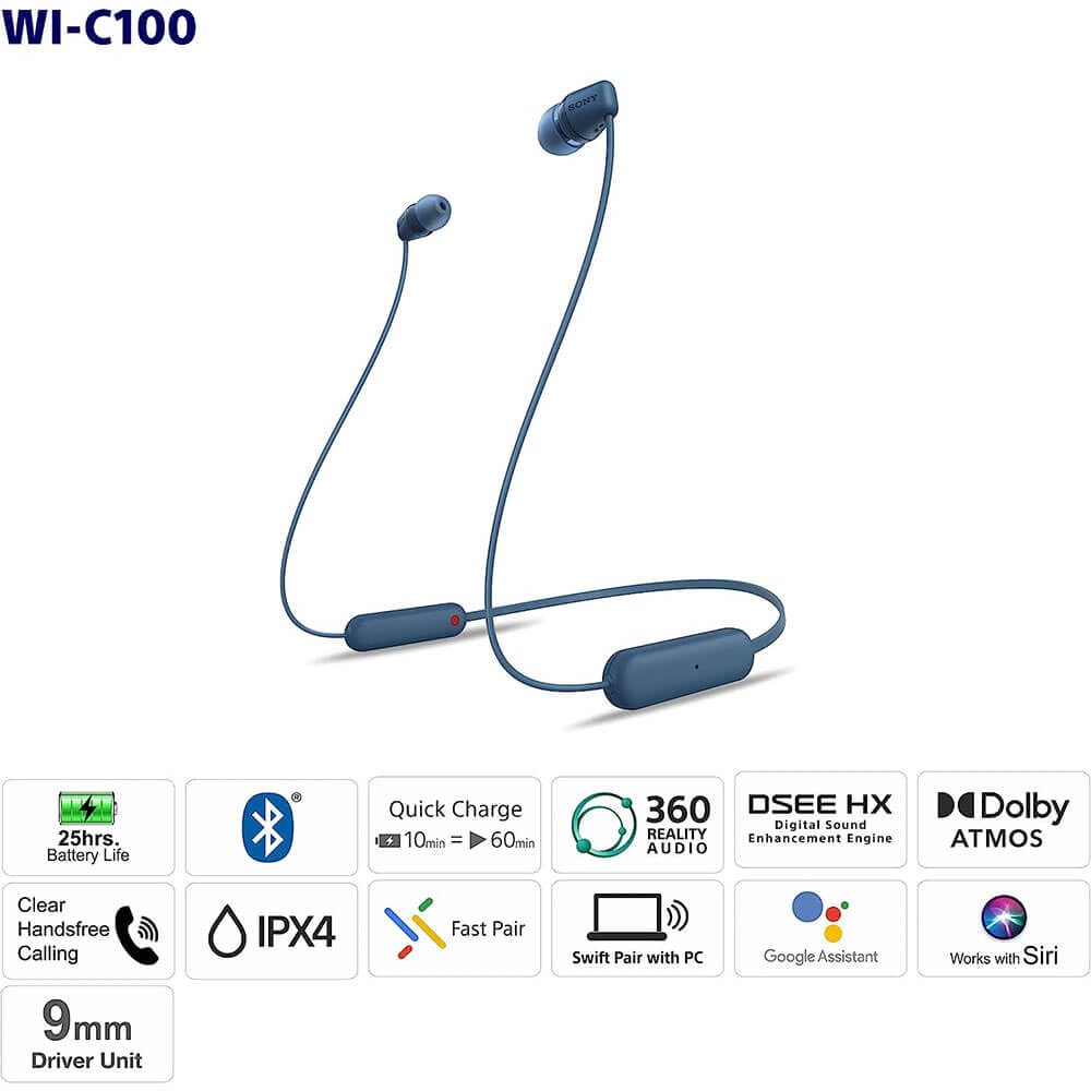 Sony WI-C100 Black Wireless In-Ear Bluetooth Headphones 25hr Battery - Image 8