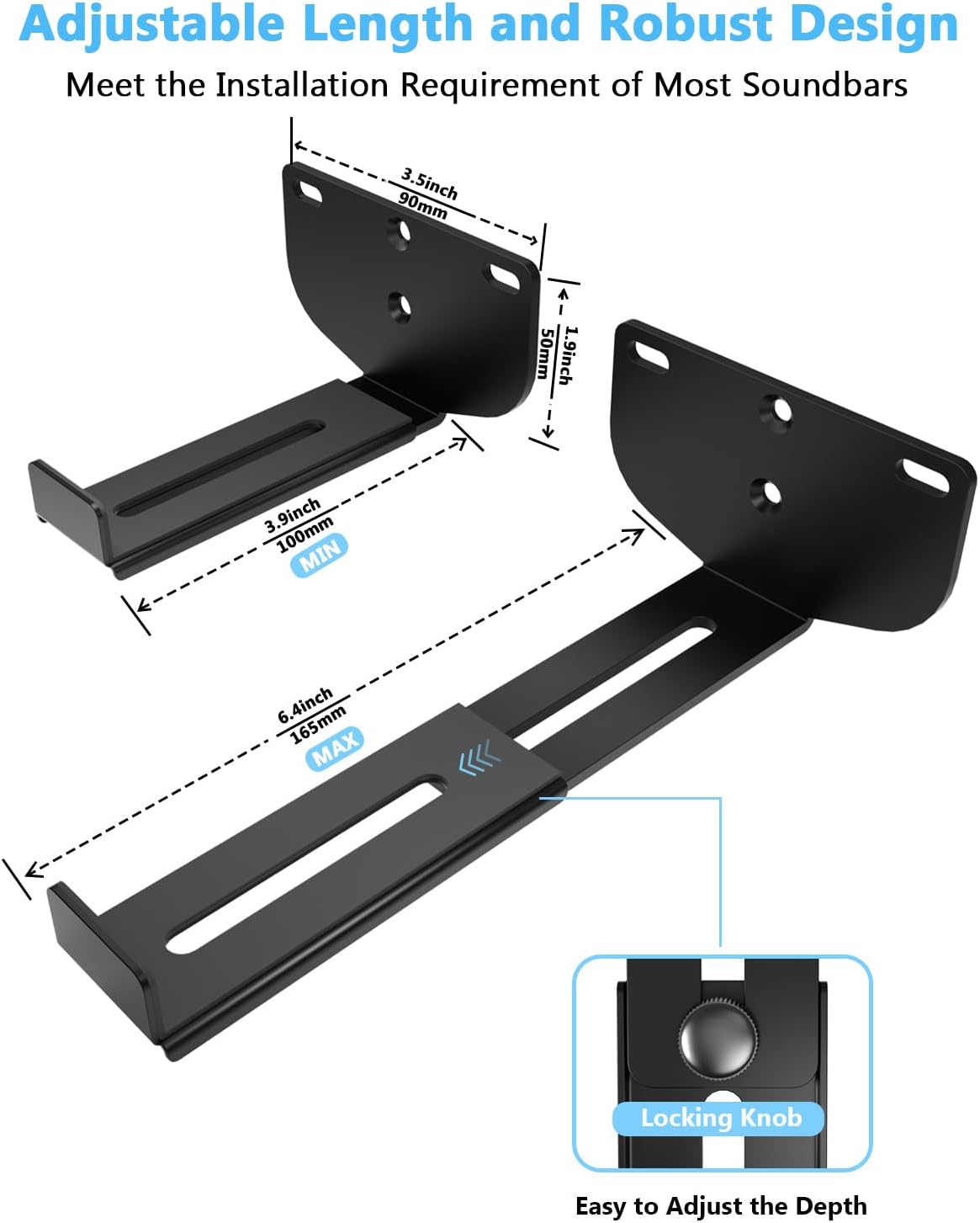 Adjustable Depth Soundbar Wall Mount Bracket, Holds 38 lbs, for Samsung Bose Vizio LG Sony JBL - Image 4