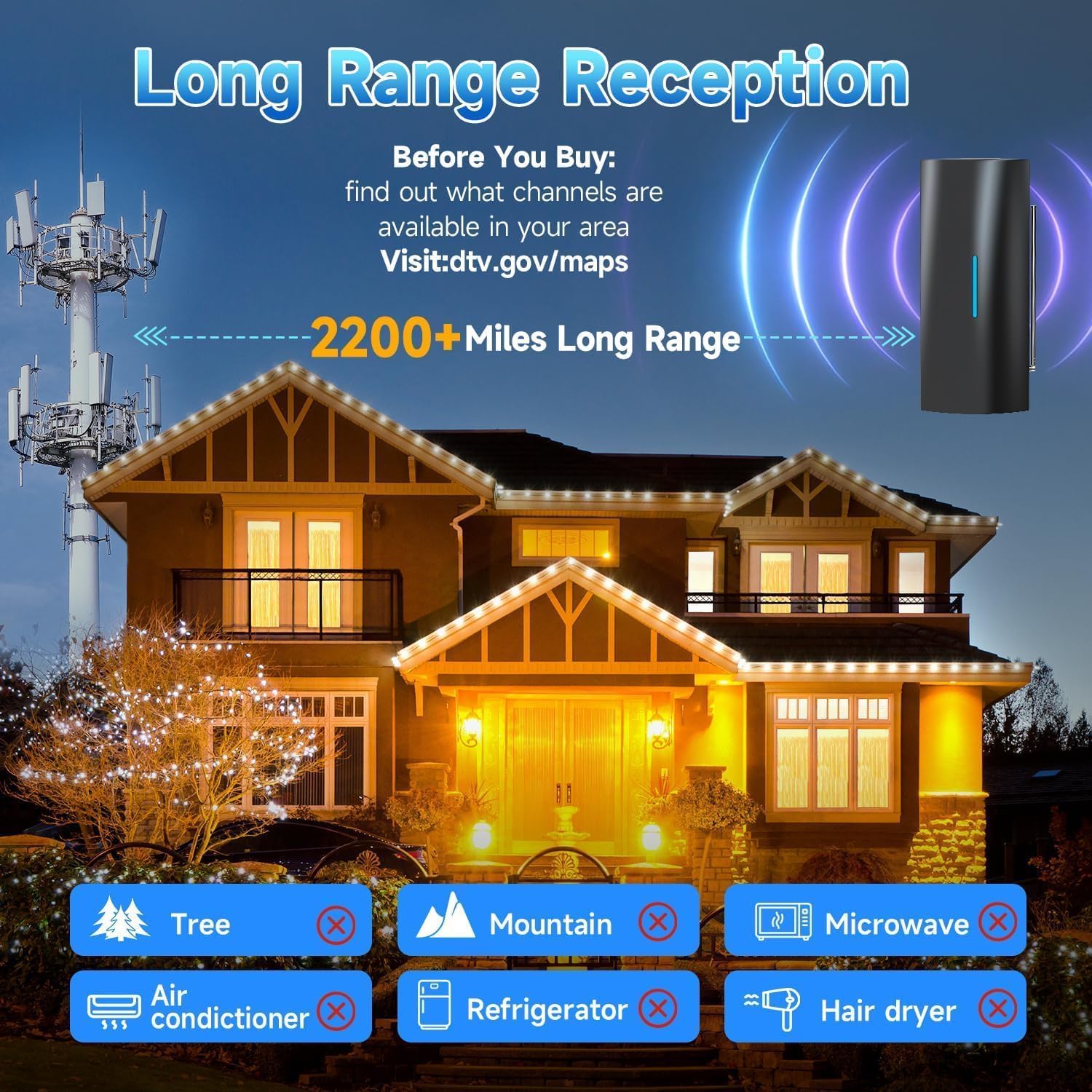 Ultra-Strong Smart TV Indoor Outdoor Digital Antenna with Amplifier, 38ft Cable, 8K/4K HD Local Channels - Image 8