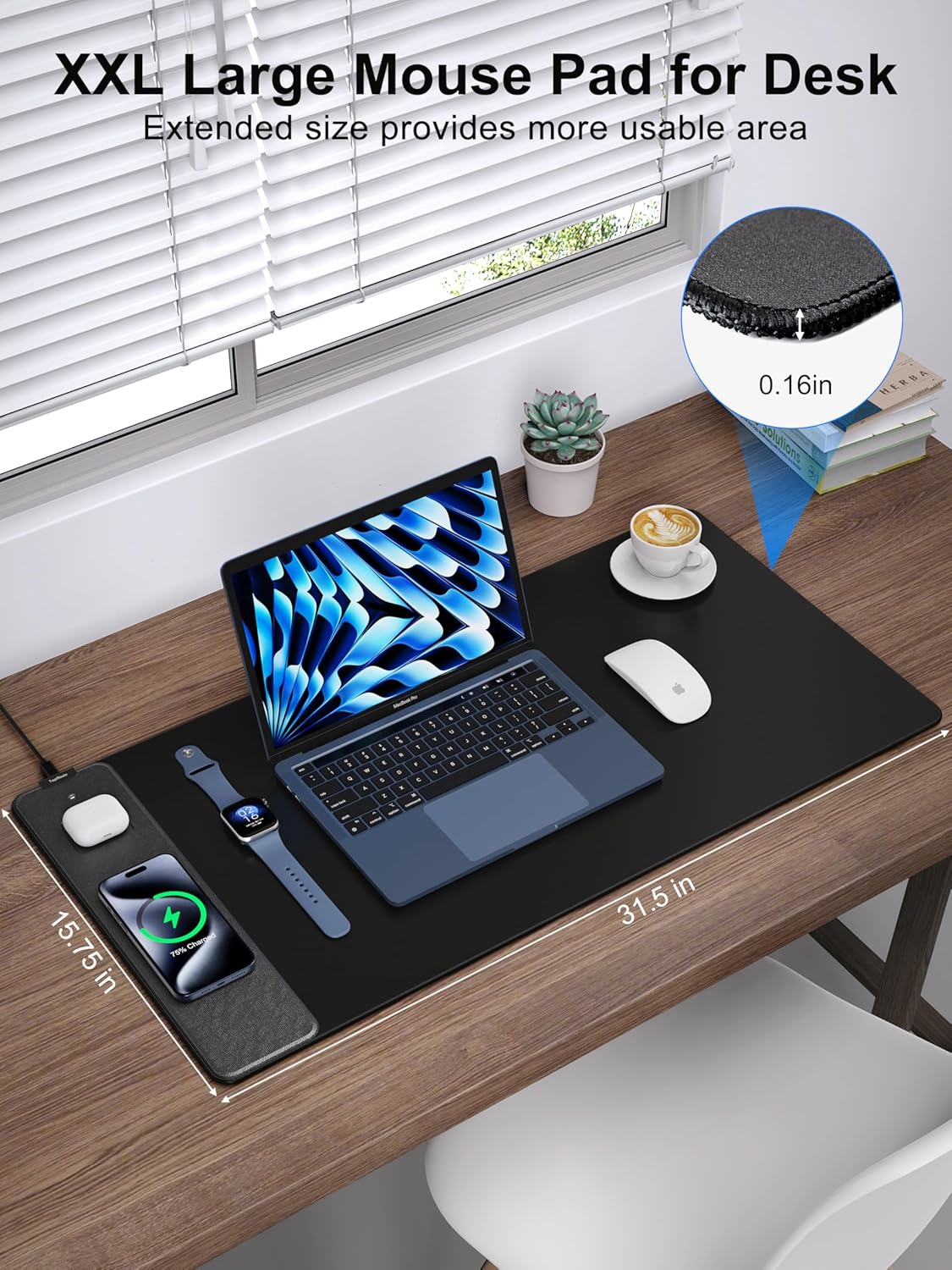 TopMade XXL Large 31.5"x15.75" Wireless Charging Mouse Pad Waterproof Gaming Desk Mat Black - Image 3