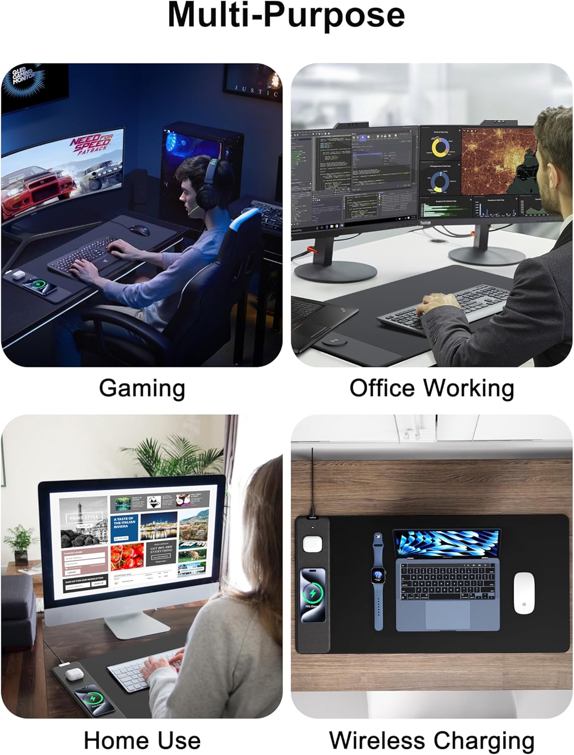 TopMade XXL Large 31.5"x15.75" Wireless Charging Mouse Pad Waterproof Gaming Desk Mat Black - Image 8