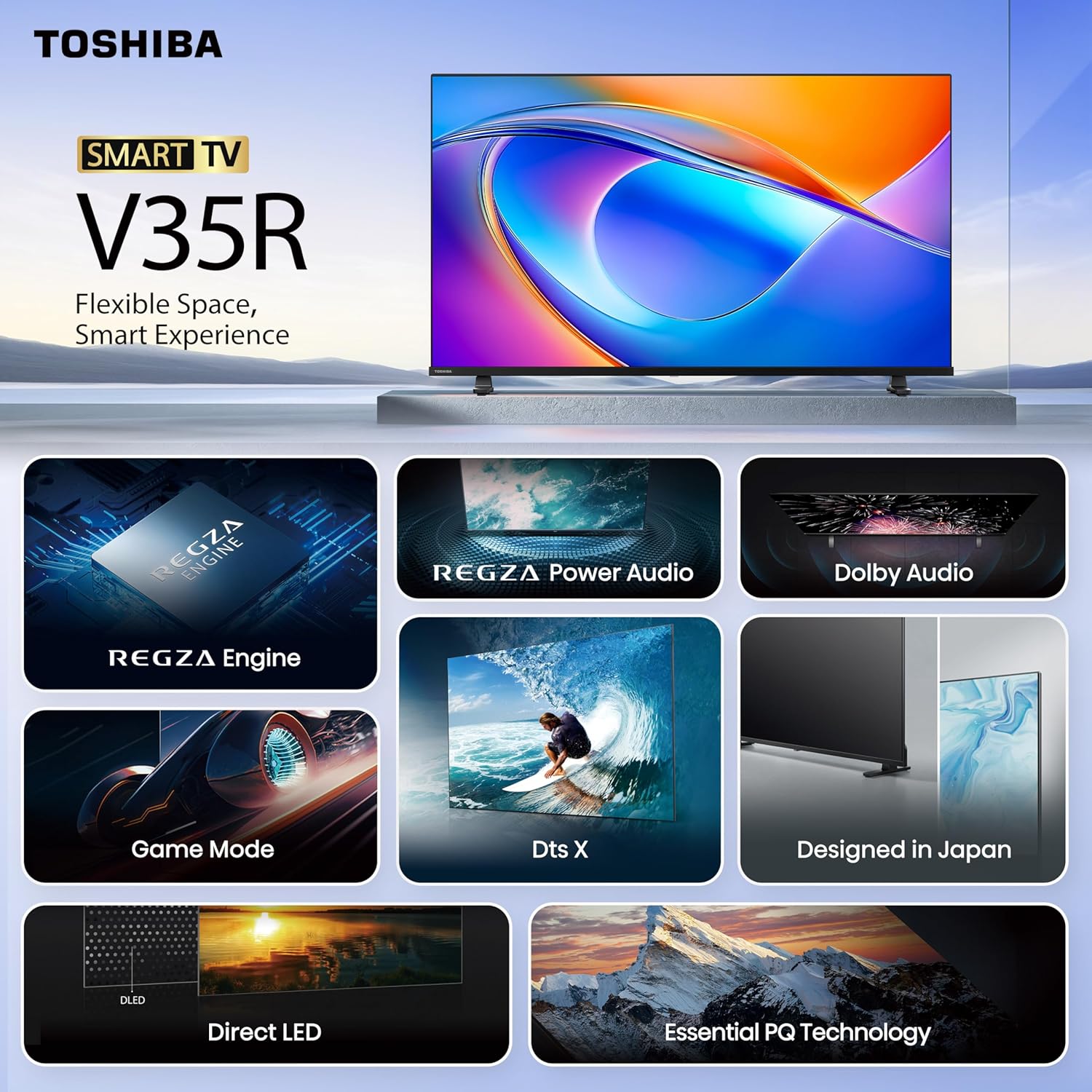 TOSHIBA 40 inch HD Ready Smart LED TV 40V35RP Black - Image 2