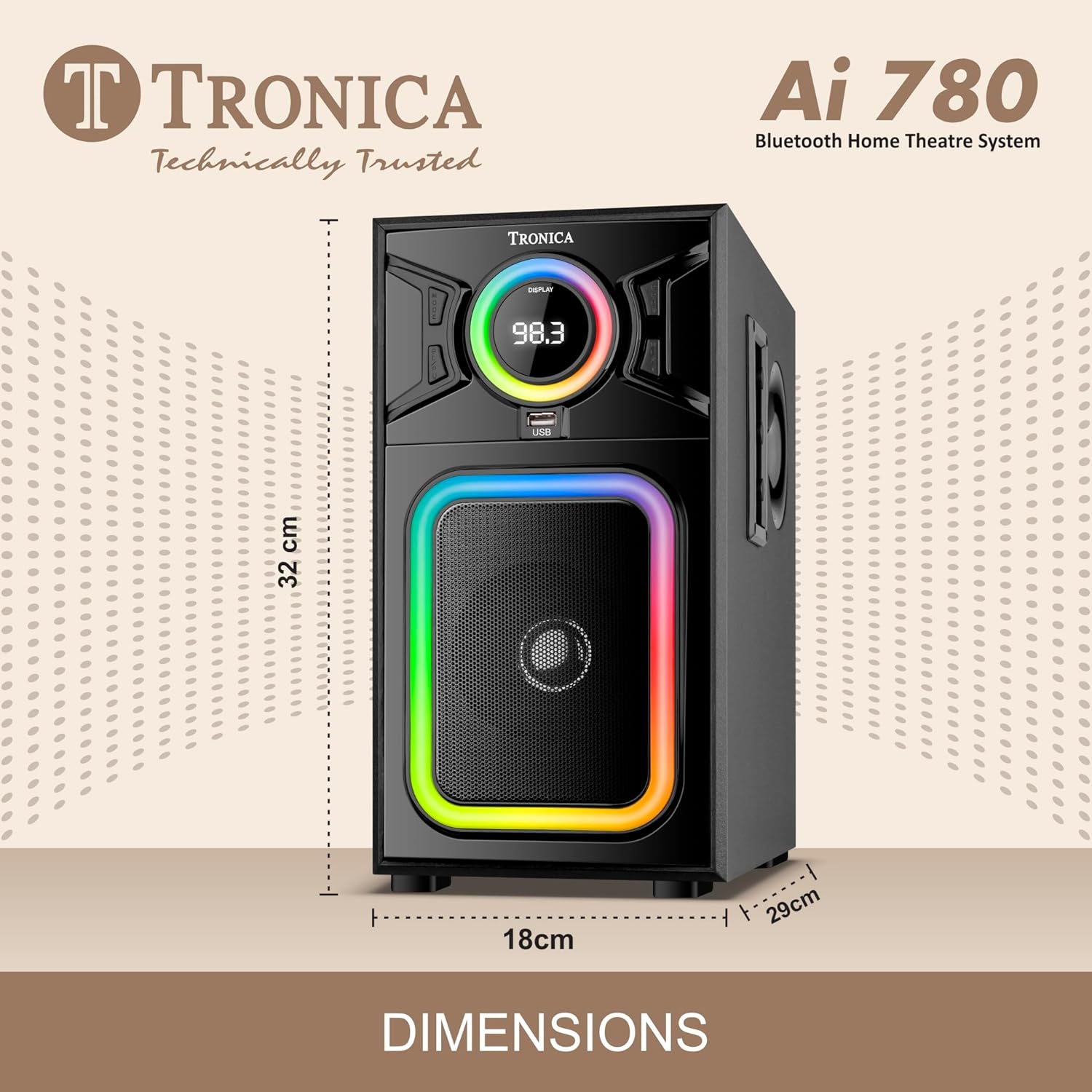 Tronica AI780 60W Bluetooth Home Theatre System with Bass Boost RGB Lights and Remote Control - Image 5