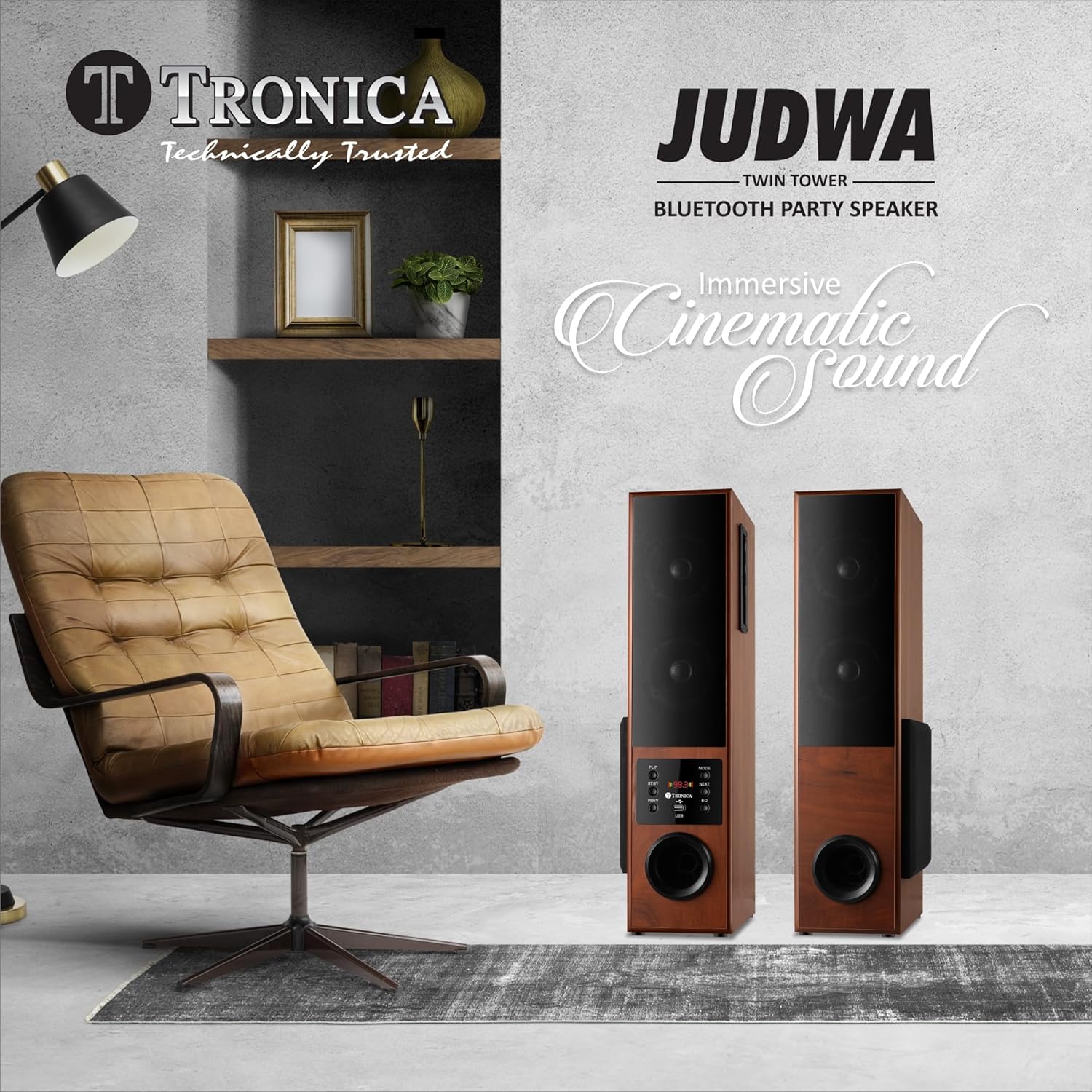 TRONICA JUDWAA 5.0 100W Tower Home Theater Speaker Pair 24" with 6" Woofer and Remote - Image 7