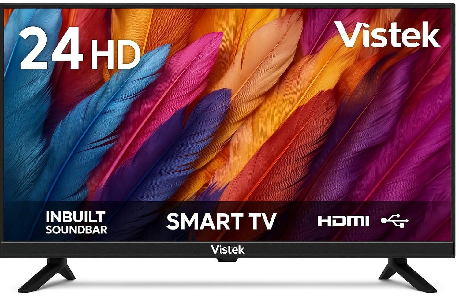 Vistek 24 Inch HD LED TV Slim Bezel Wall Mountable with HDMI USB AV Ports Energy Efficient