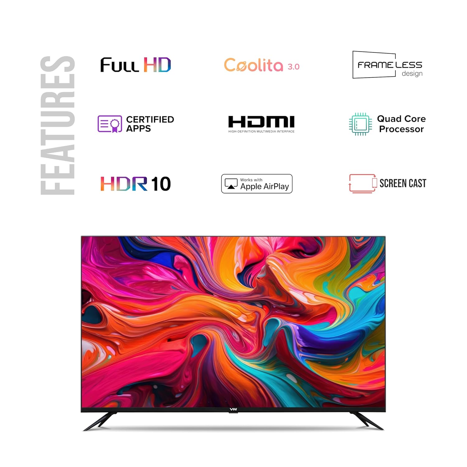 VW 43 inch Frameless Full HD Smart LED TV VW43C3 Black with 18 Months Warranty - Image 2