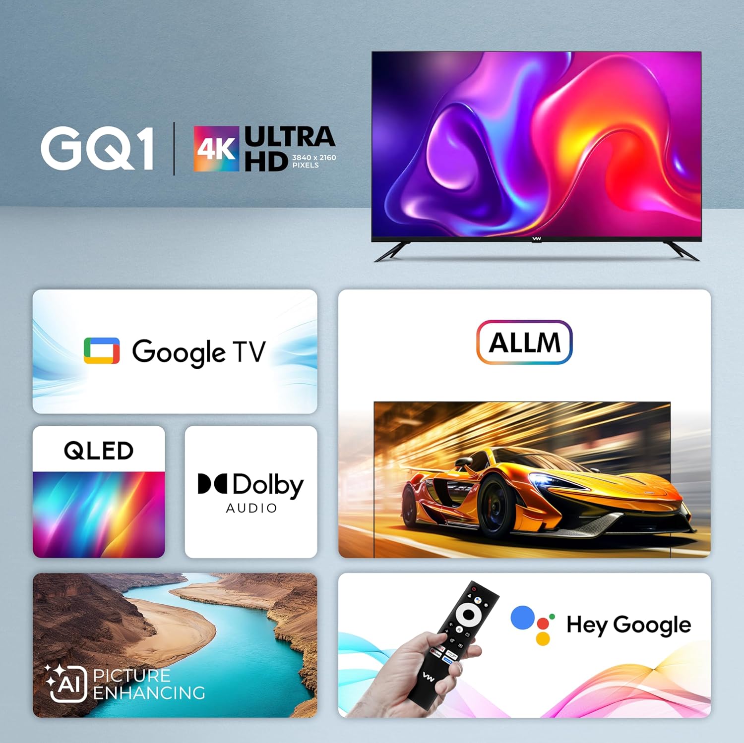 VW 65 inch 4K Ultra HD Smart QLED Google TV VW65GQ1 Black - Image 3