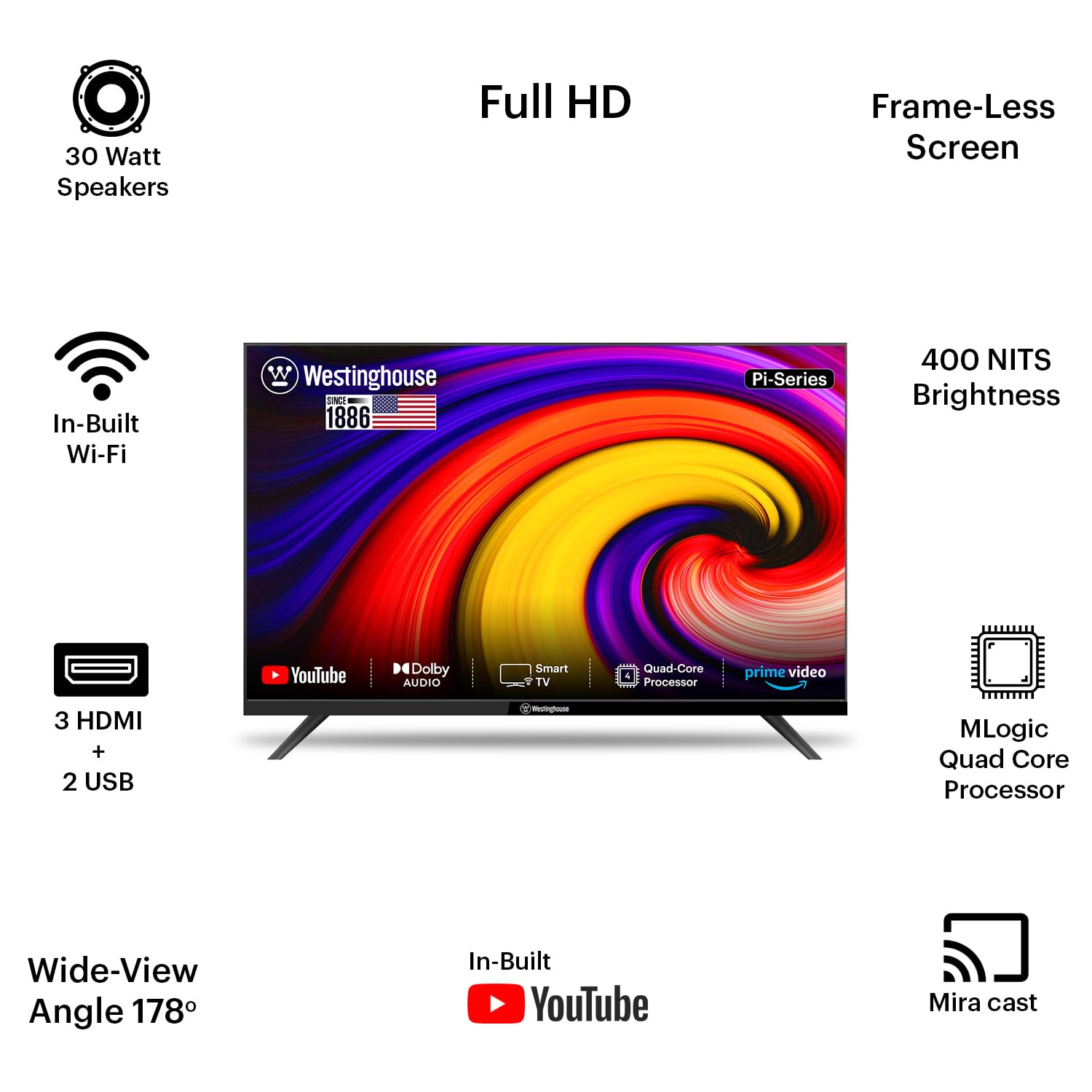 Westinghouse 40 Inch Full HD Smart LED TV WH40SP08BL Black - Image 2