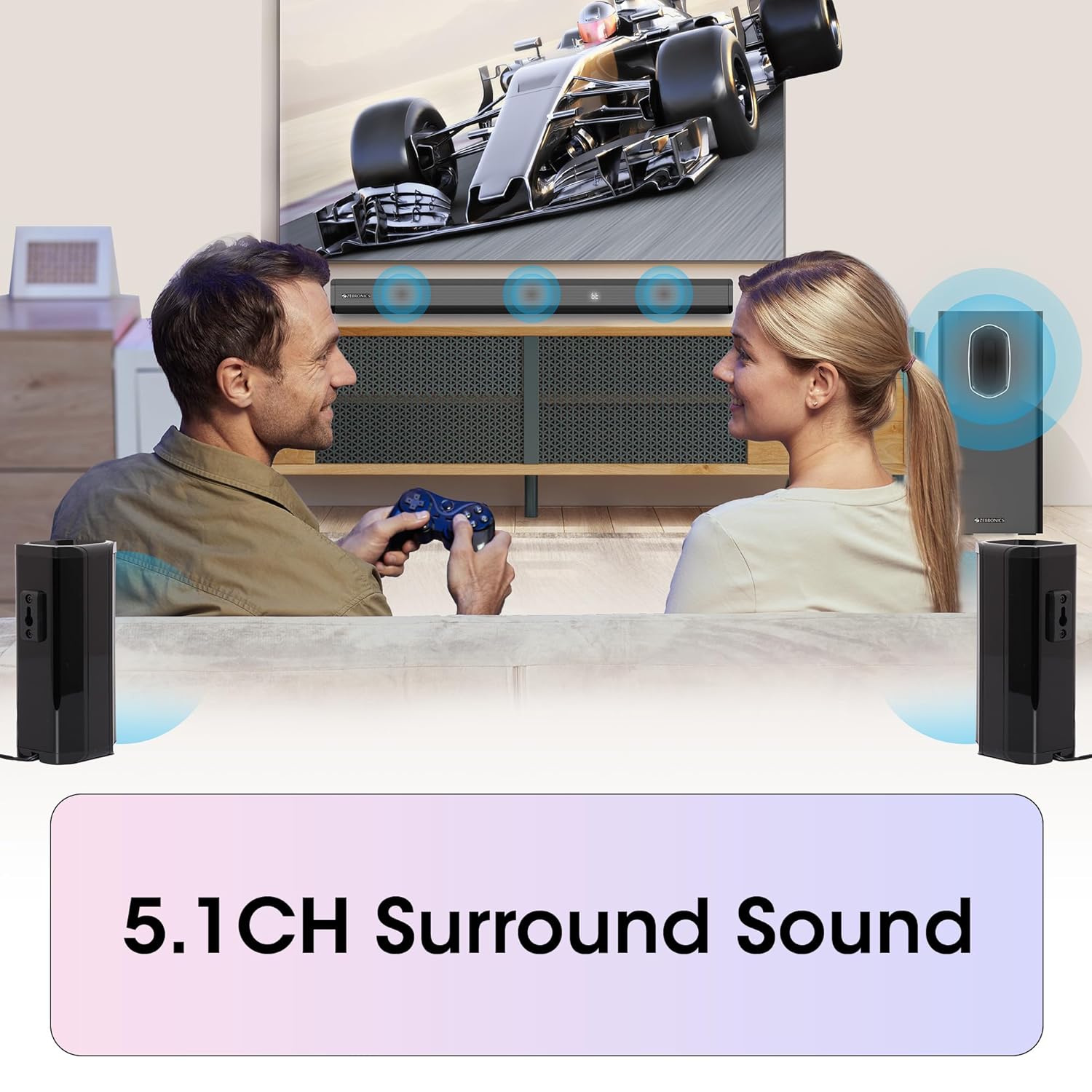 Zebronics Juke BAR 7400 PRO 5.1 Channel Soundbar with 180W RMS, 6.5" Subwoofer, Black - Image 7