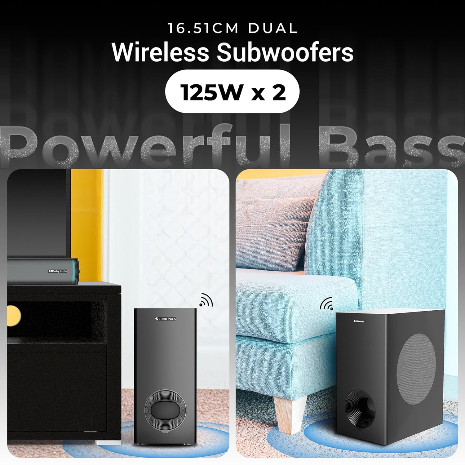 Zebronics Juke Bar 9550 Pro 625W 5.2 Channel Soundbar with Dual Wireless Subwoofer, Silver - Image 3