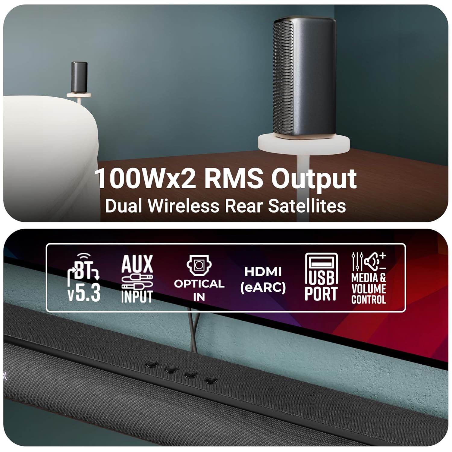 ZEBRONICS Juke BAR 9900 725W Dolby Atmos DTS X 7.2.2 Surround Soundbar Dual Wireless Subwoofer RGB LED - Image 6