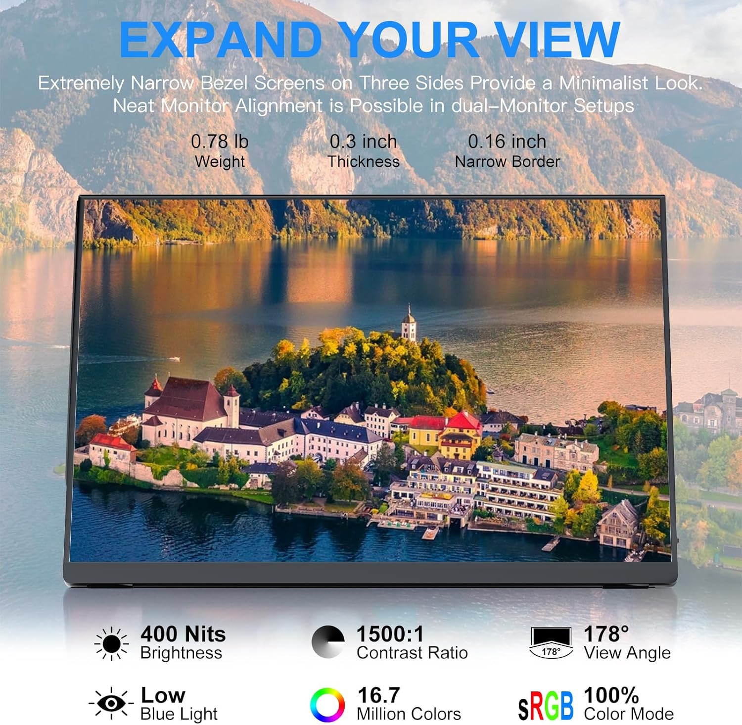 10.5'' 2K FHD 60Hz Portable Laptop Monitor with HDR, USB-C, HDMI, Speakers, Smart Cover - Image 2