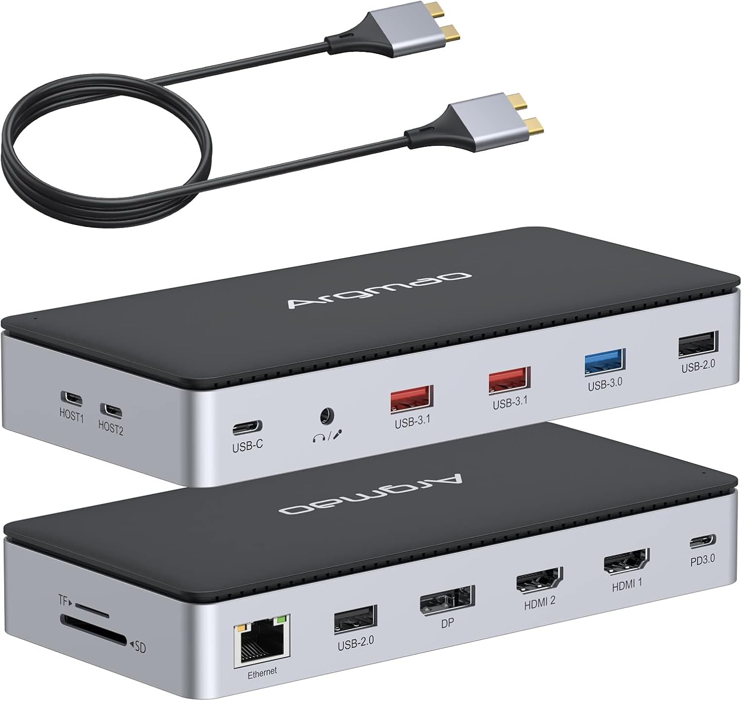 14-in-2 USB C Laptop Docking Station for MacBook Pro Air Triple Display Dual 4K@60Hz Monitor 2 HDMI DP PD Ethernet SD TF Audio