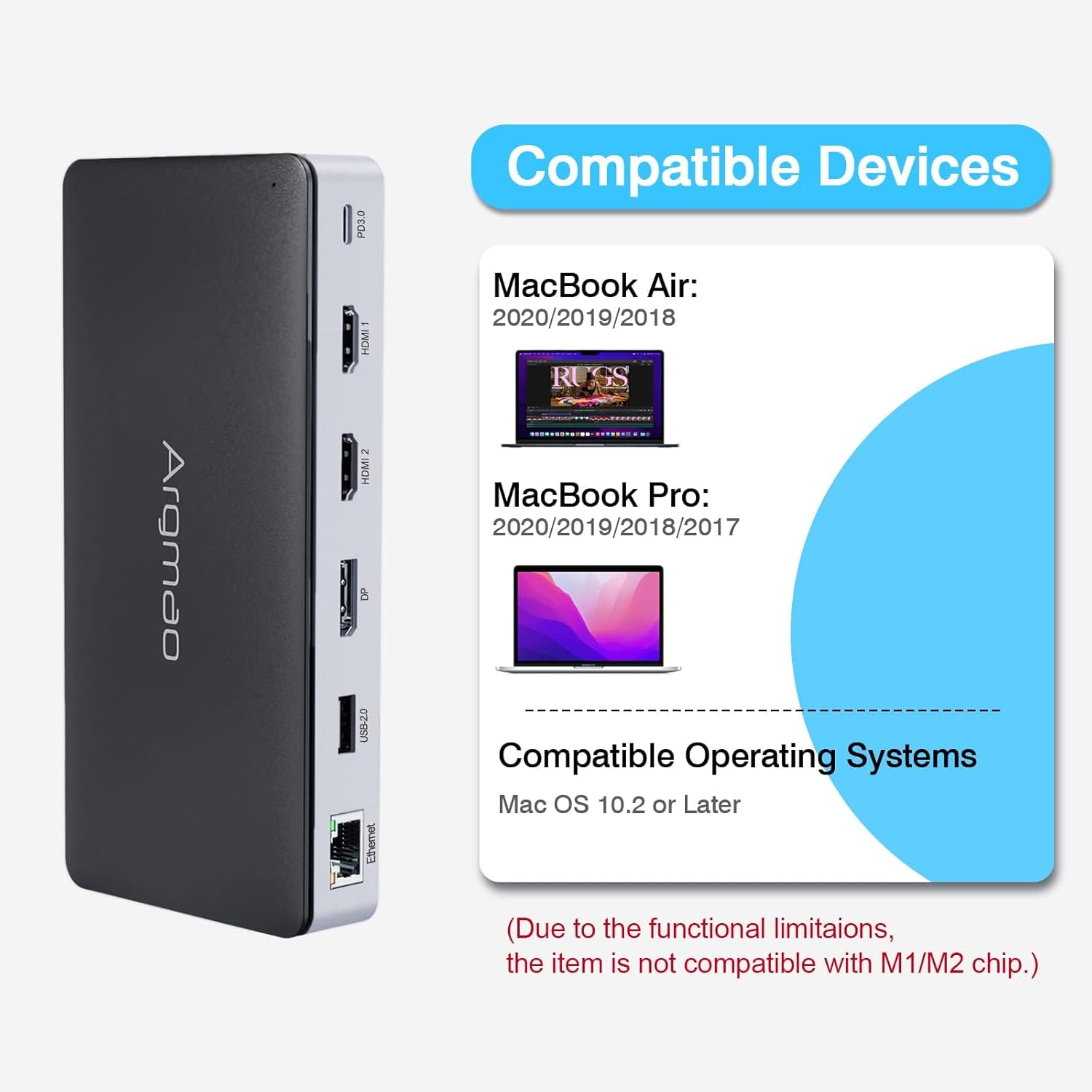 14-in-2 USB C Laptop Docking Station for MacBook Pro Air Triple Display Dual 4K@60Hz Monitor 2 HDMI DP PD Ethernet SD TF Audio - Image 7