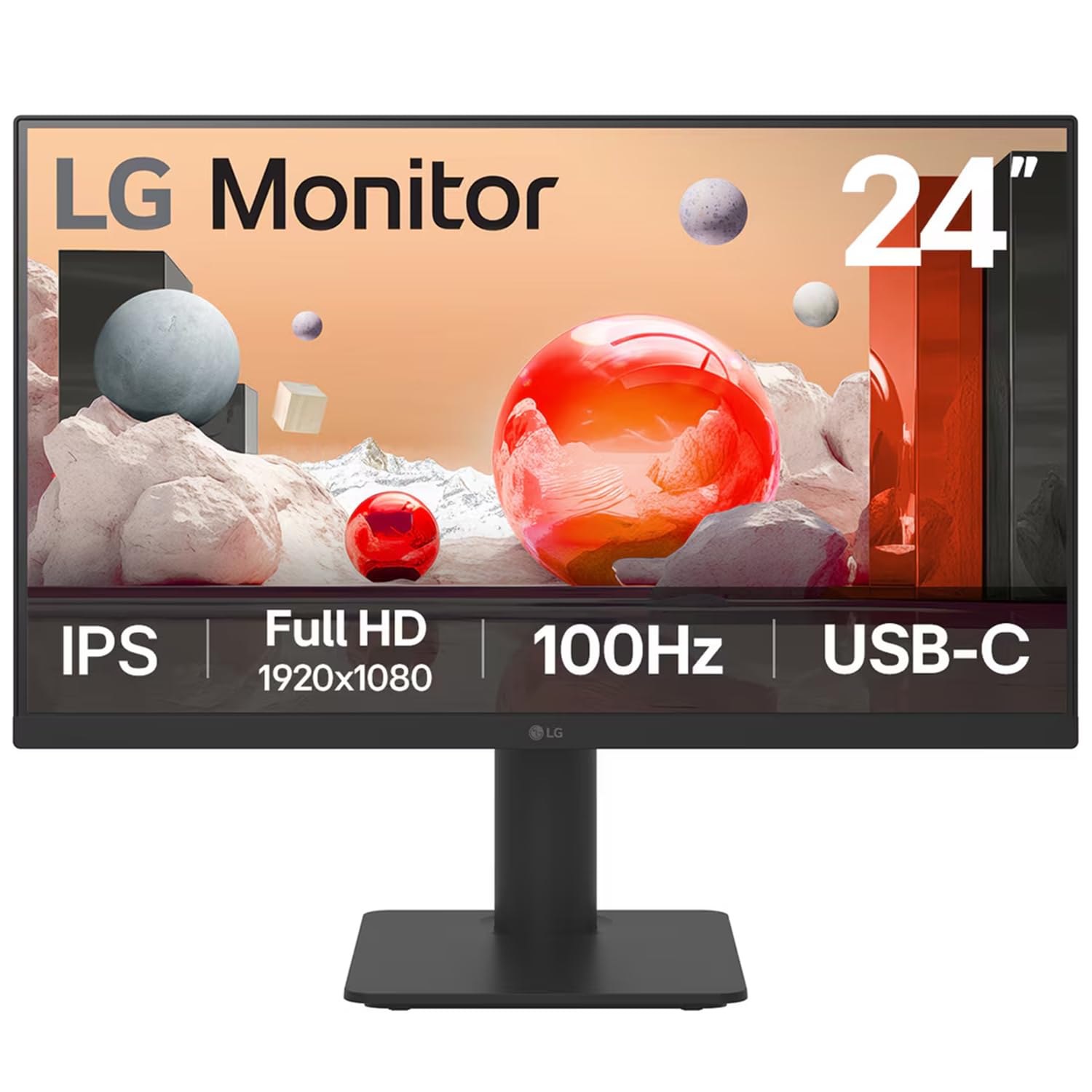 LG 24 Inch IPS Full HD 100Hz Monitor with USB-C PD65W and Adjustable Stand