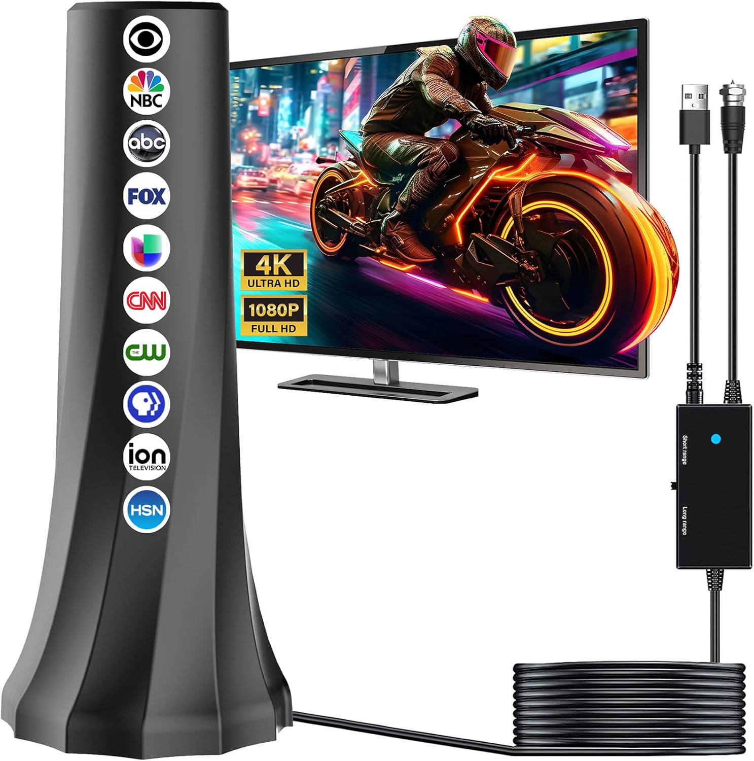 2025 1900+ Mile Range Smart TV Digital Antenna with Amplifier and 25FT Cable Supports 8K 4K 1080p All TVs