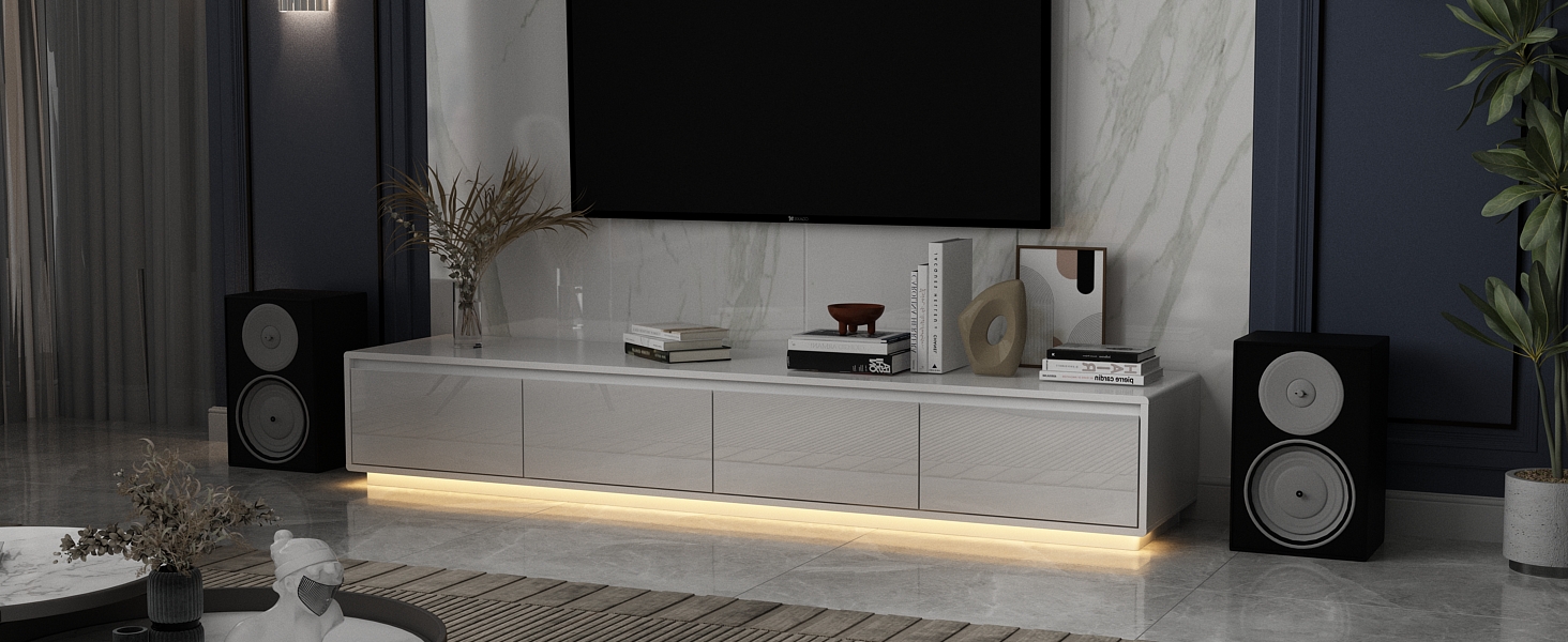 AIEGLE Glossy TV Stand w/ Light for 75 80 inch TVs