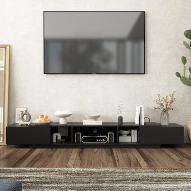 AIEGLE 94.5" Black Modern TV Stand with 2 Drawers and Shelves for 100+ Inch TVs