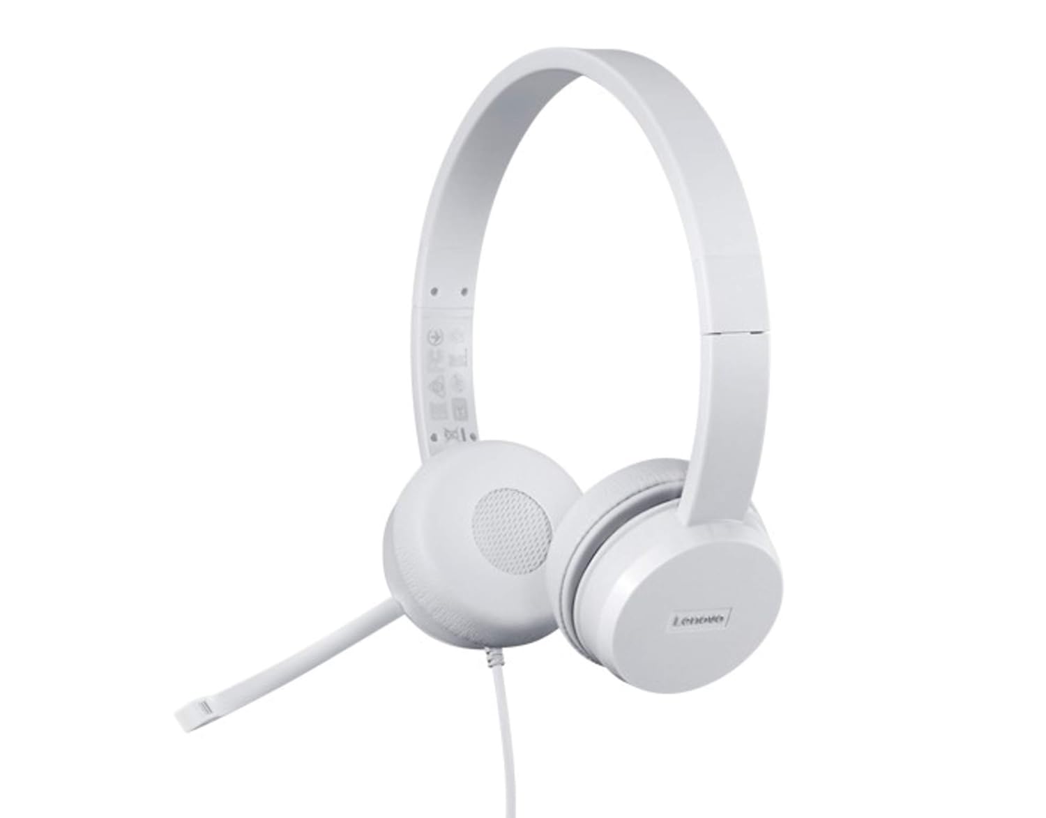 Lenovo 110 Wired On-Ear Headphones with Microphone, Crisp White Color