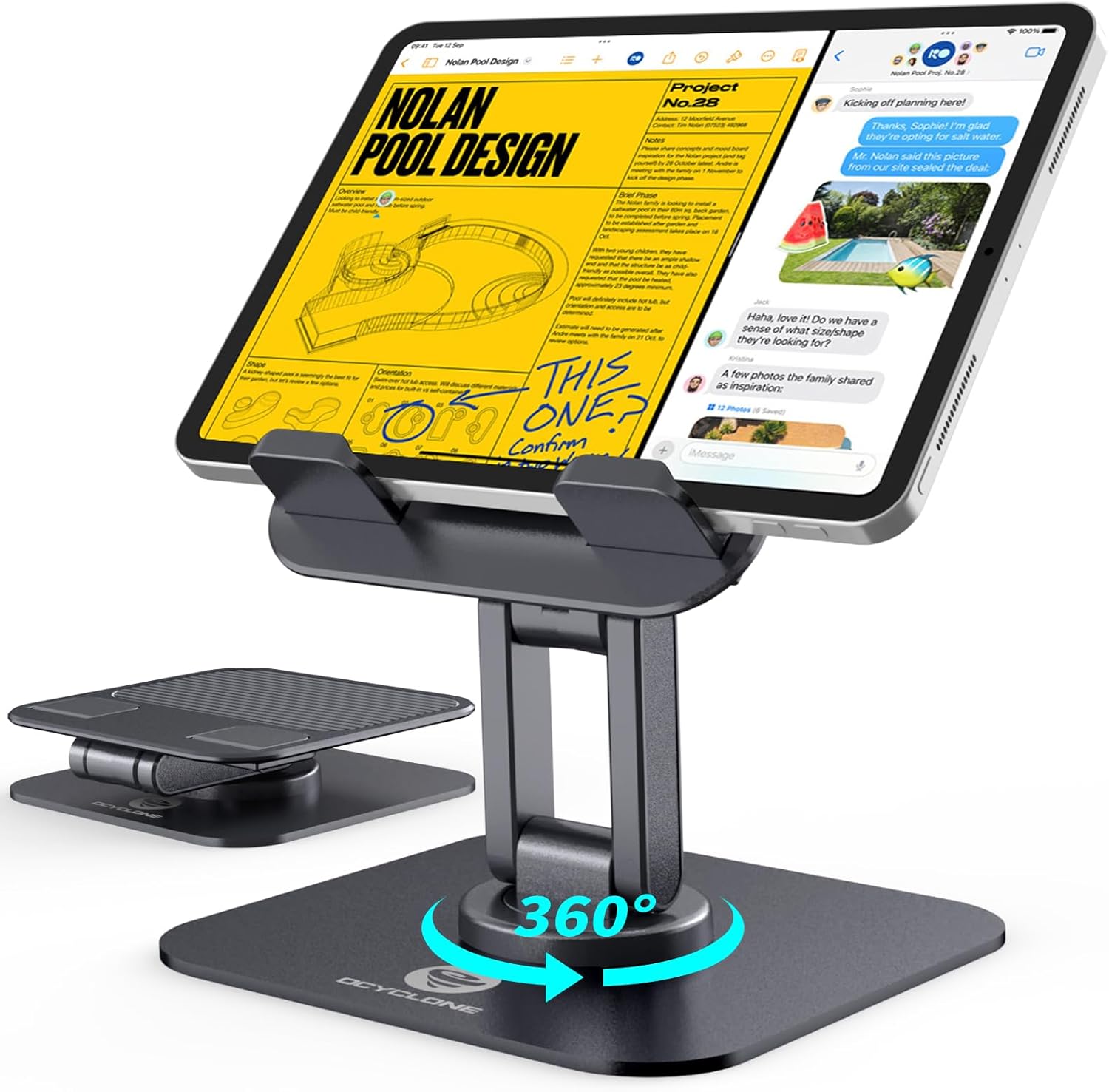 OCYCLONE Adjustable 360 Rotating Tablet Stand for Desk, Black, fits 4" to 15.6" devices