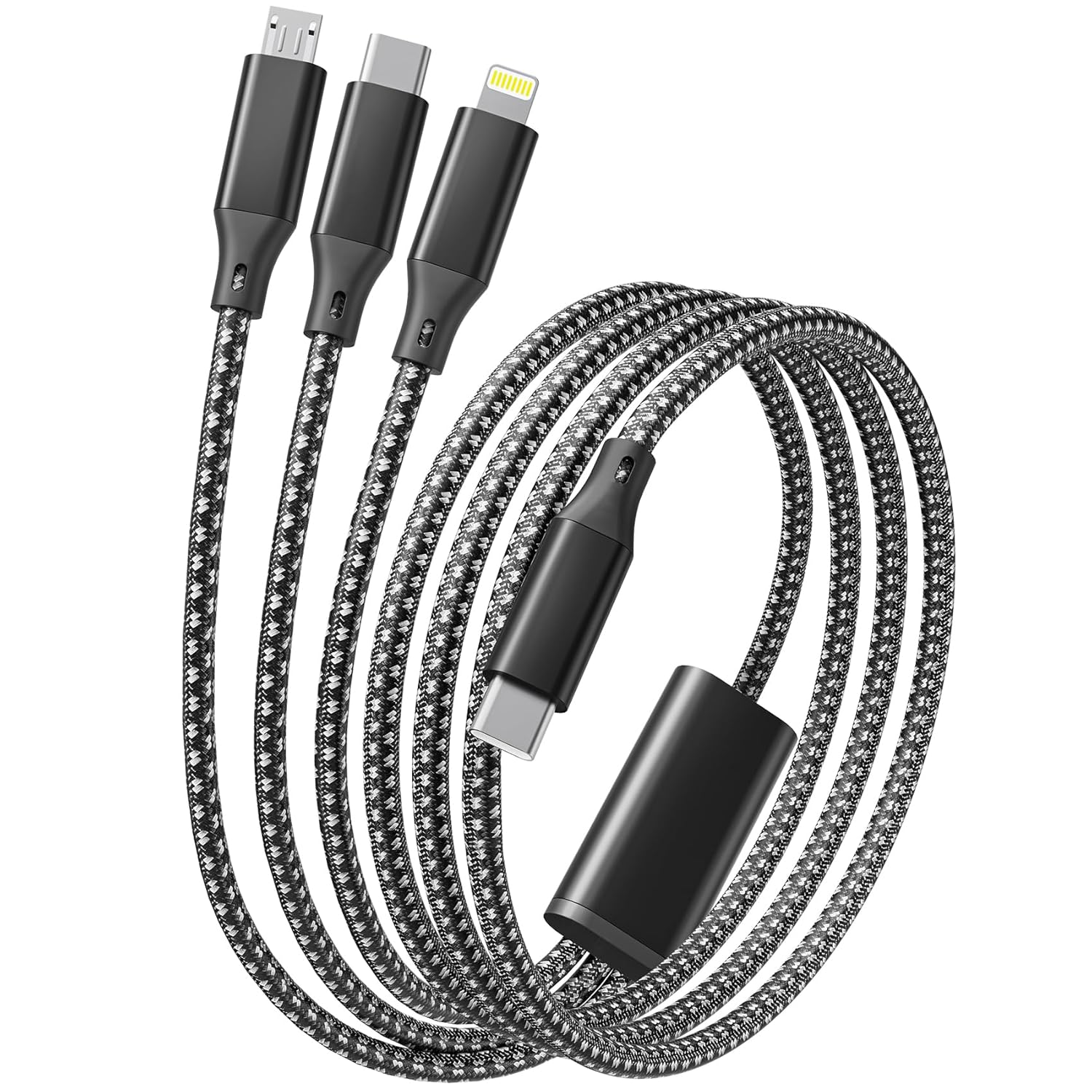 4ft MFi Certified Nylon Braided USB C Multi Charging Cable with Type-C Micro USB Lightning for Phones and Tablets