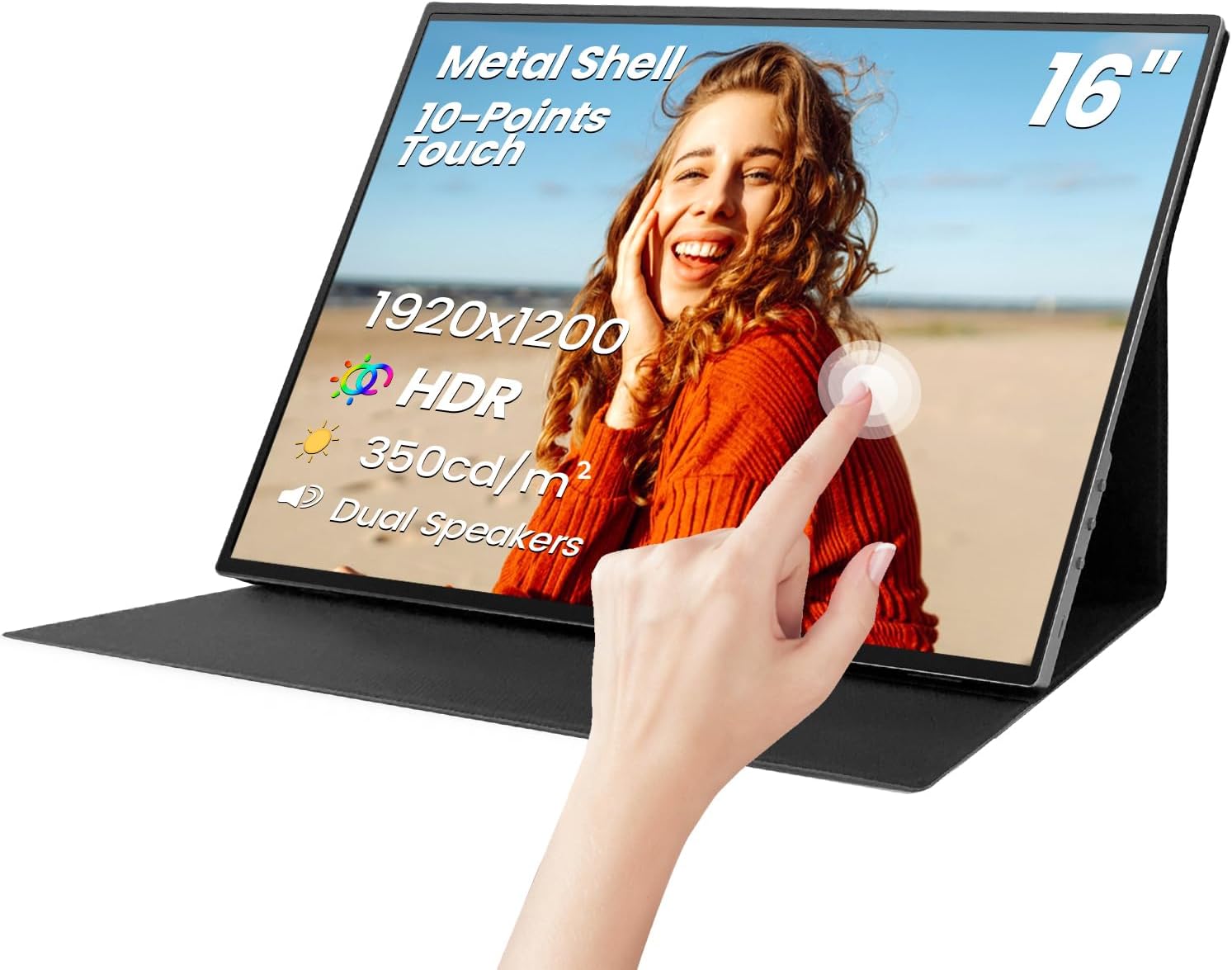 16 Inch Portable Touchscreen Monitor HDR10 Metal Shell with Smart Cover and Speakers, IPS 1920x1200P USB-C HDMI Secondary Display