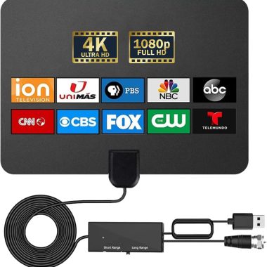 4K 1080p Indoor HDTV Digital TV Antenna with Signal Booster and 16ft Coaxial Cable Black