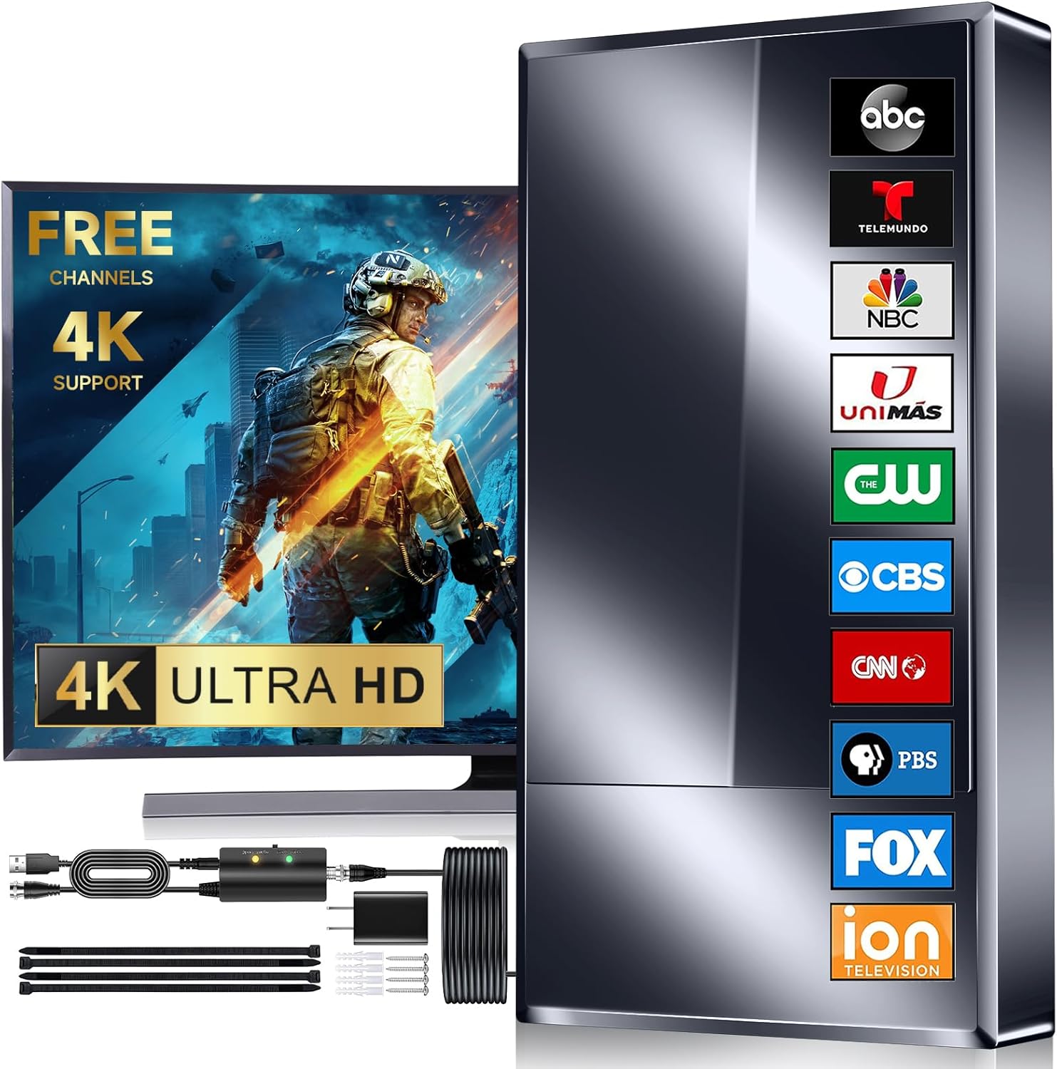 2025 Strongest 3200+ Mile Range Indoor Outdoor Digital TV Antenna with Amplifier 50FT Cable 8K 4K 1080p Support