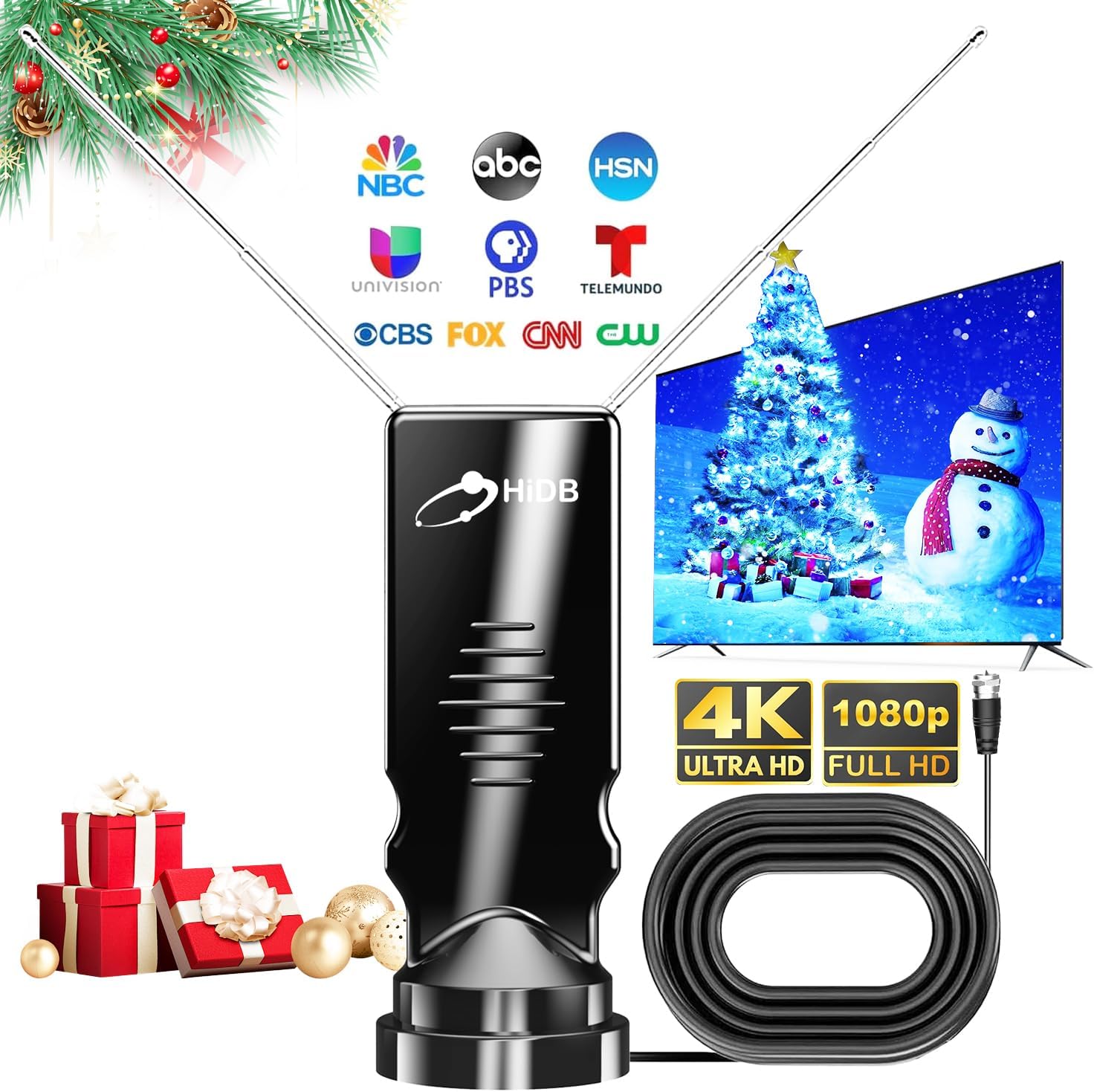 2025 Premium Indoor 4K Ultra HD Digital TV Antenna with Smart Signal Booster for All Smart TVs