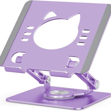 360° Rotating Aluminum Tablet Stand Holder for 4-13.3" Devices, Adjustable, Portable, Foldable, Purple