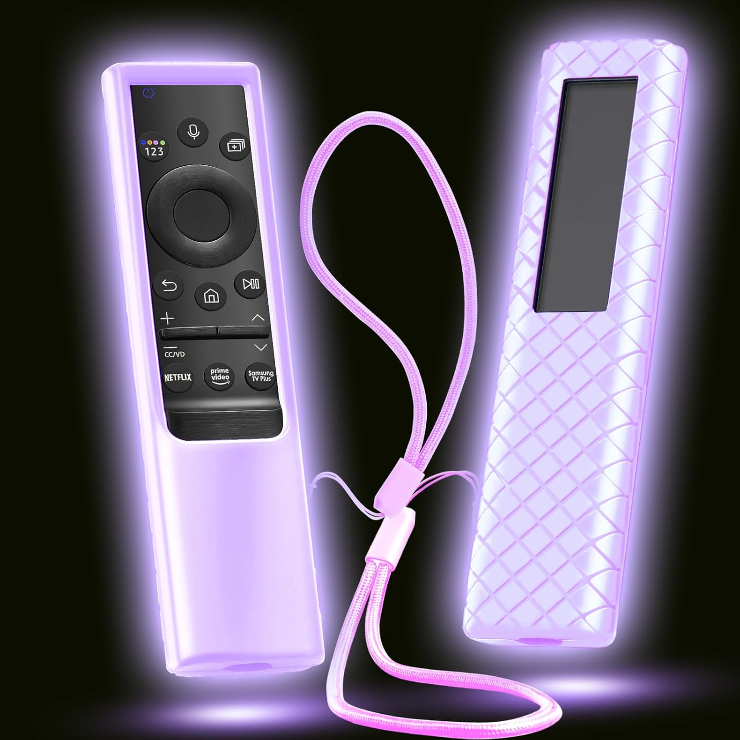 Purple Glow in the Dark Silicone Cover for Samsung Solar Remote, Universal Smart TV Remote Case with Lanyard