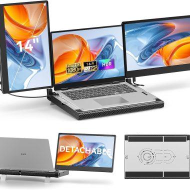 14 Inch FHD 1080P Smart Base Laptop Screen Extender Triple Portable Monitor 360 Rotation Detachable Dual Display