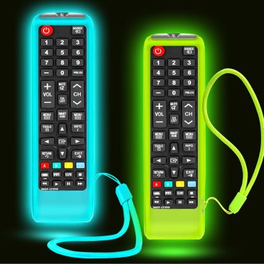 2 Pack Silicone Remote Control Case for Samsung Smart TV Universal Replacement with Lanyard Glow in The Dark Green and Blue