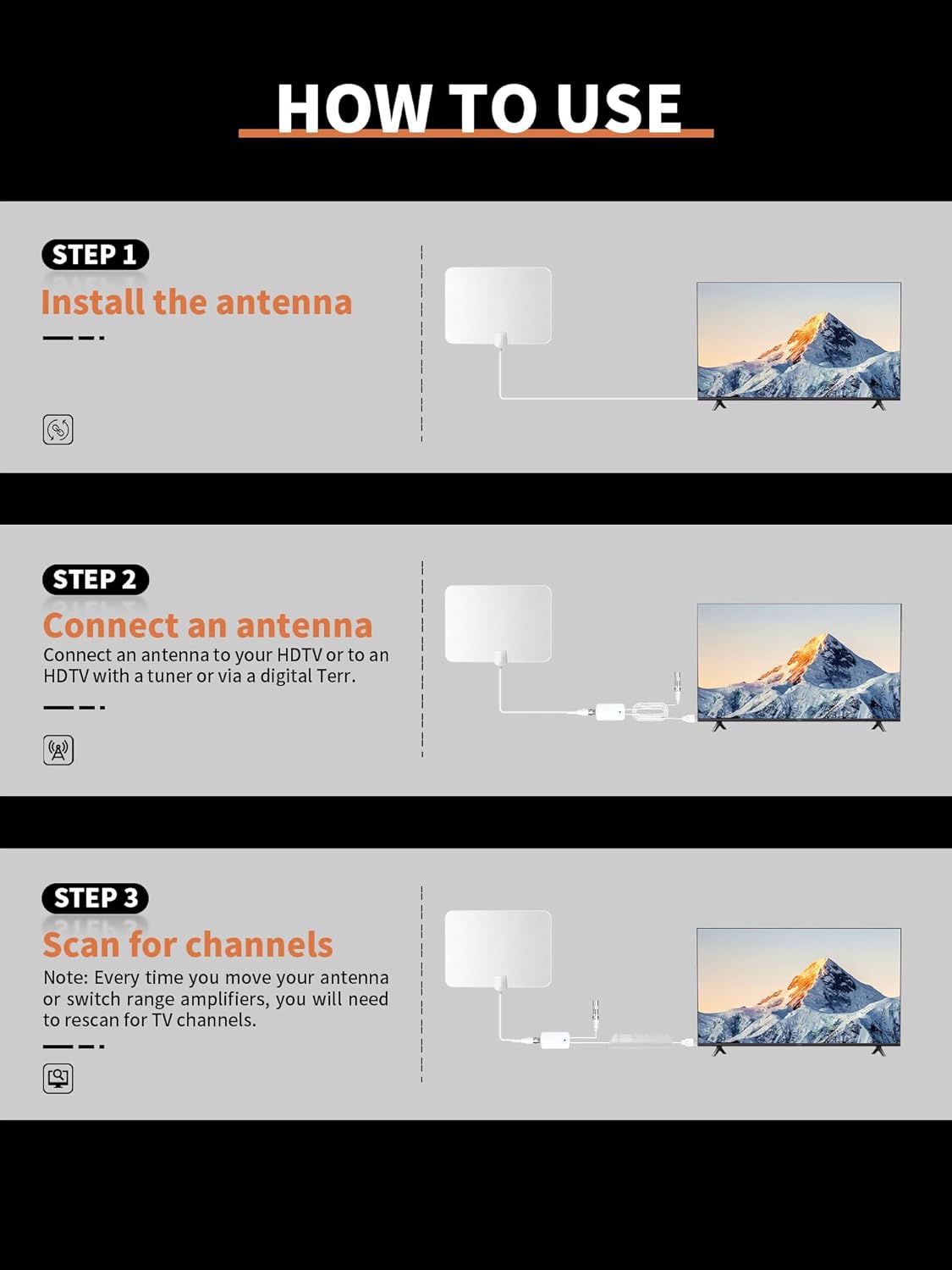 Amplified 1000 Mile Outdoor Indoor 4K HD Digital Smart TV Antenna with 11.8 ft Coax Cable - Image 5