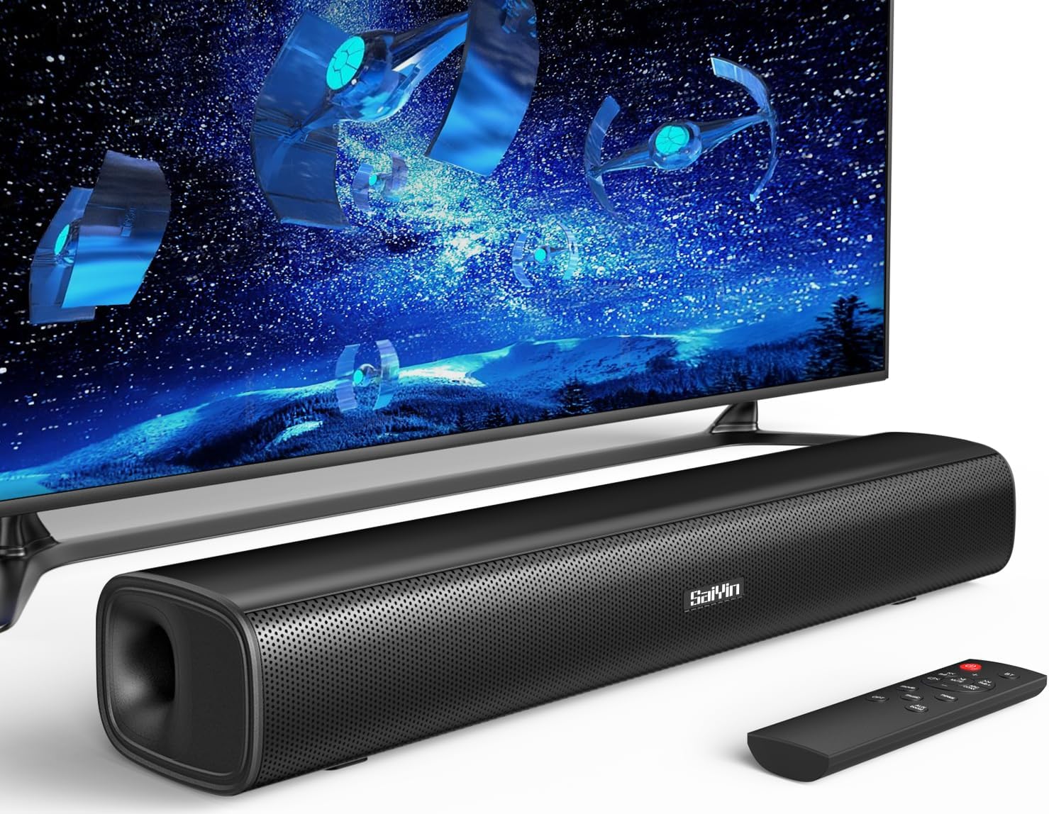 Saiyin 17-Inch Smart TV Sound Bar Bluetooth 5.3, Optical, Aux, Wall Mountable, Sub Out