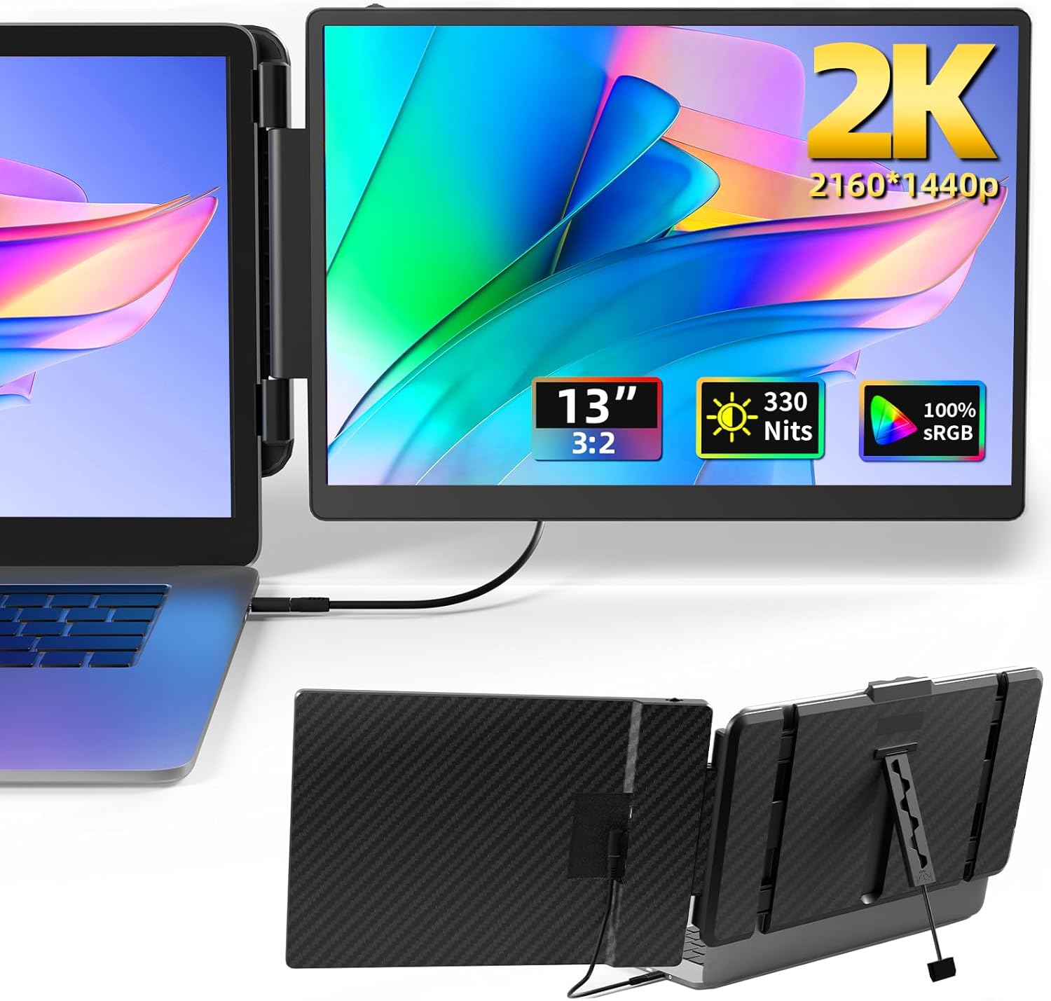 13 Inch 2K IPS Portable Laptop Monitor Extender Plug and Play for 13-17 Inch Laptops