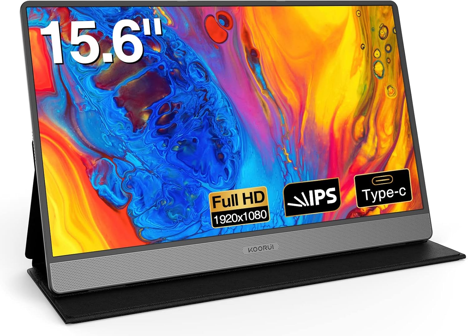 KOORUI 15.6 Inch 1080P FHD Portable Laptop Display IPS USB-C HDMI Travel Monitor w/Cover & Speakers