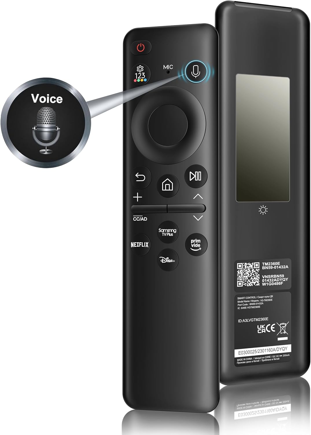 Solar Rechargeable Voice Remote Replacement for Samsung TVs 2023-2024 Series with 4 Shortcut Buttons