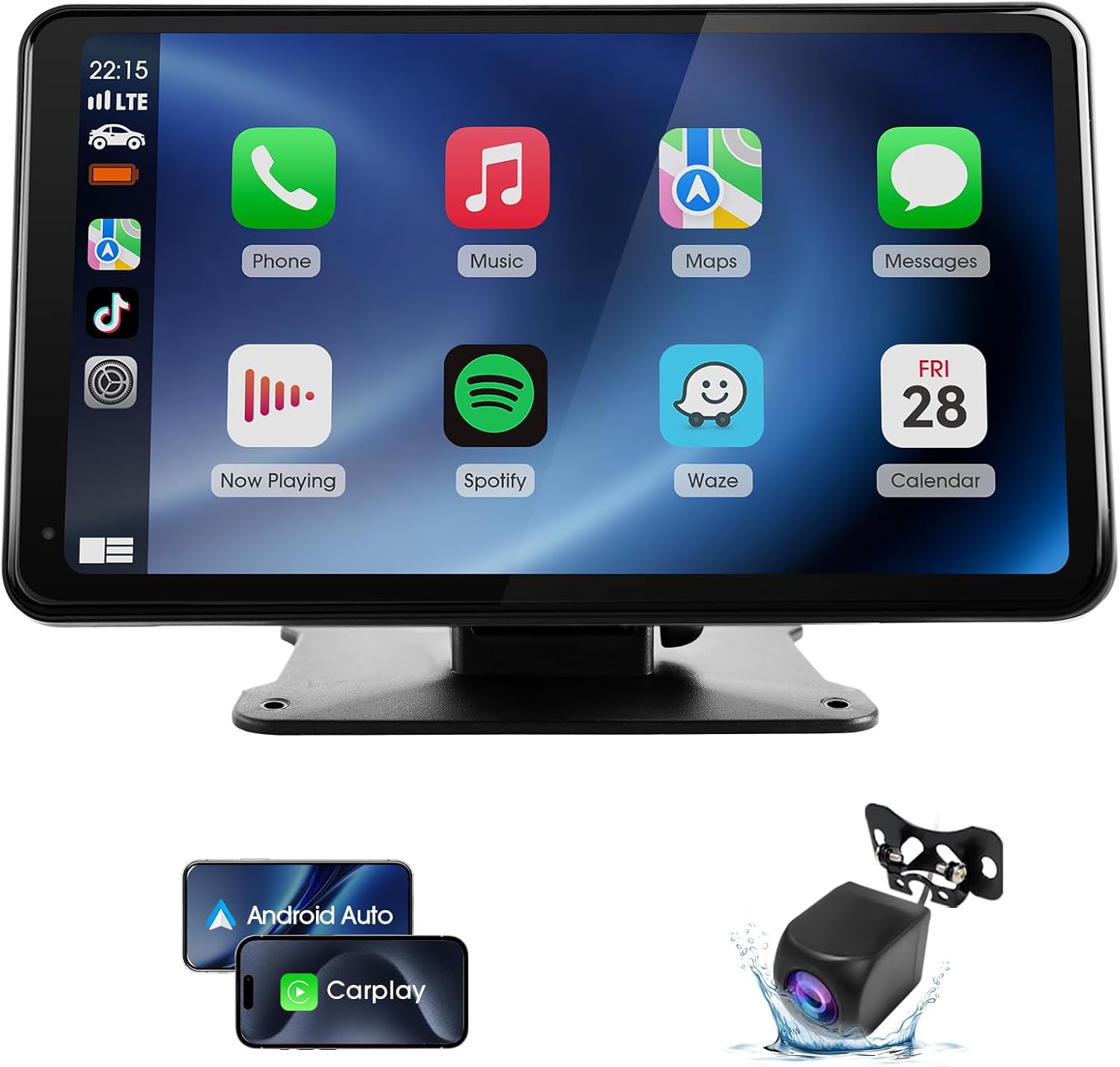 7 Inch Portable Wireless CarPlay Android Auto Car Stereo with HD Touch Screen Backup Camera Universal Fit