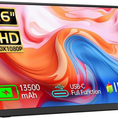 15.6 Inch FHD 1080p Portable Monitor with Built-in Battery and Kickstand