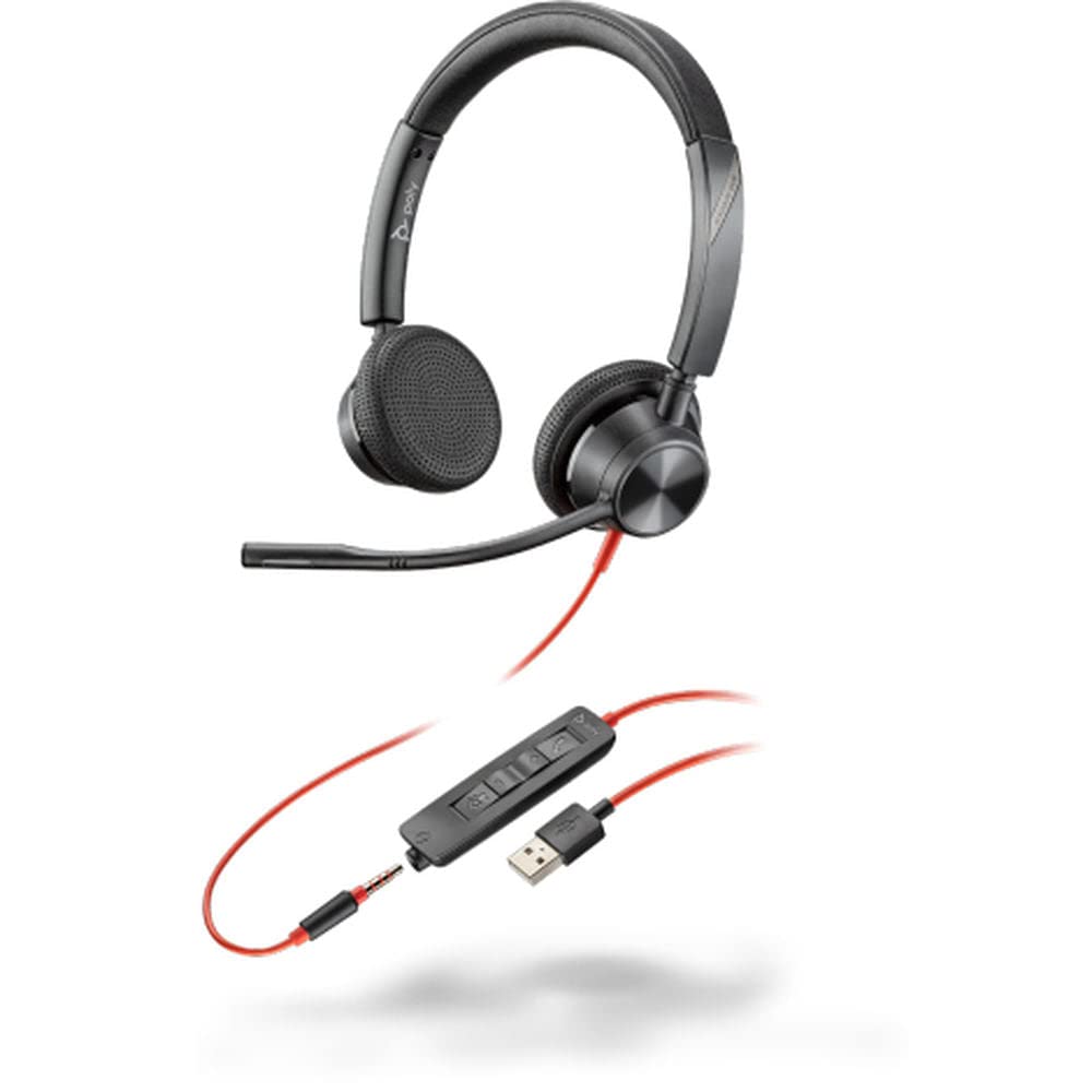Poly Blackwire 3325 Wired Stereo Headset with Boom Mic, USB-A & 3.5mm Connectors, Works with Teams Zoom