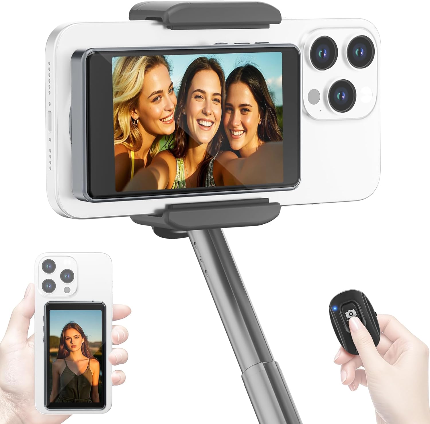 Magnetic Selfie Monitor Screen for iPhone Android 1800mAh Bluetooth Remote 3-Level Brightness Wide Screen