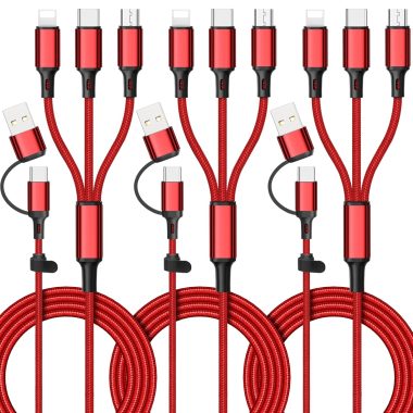 3 Pack 4ft Nylon Braided 6 in 1 Multi Fast Charging Cable for Phones