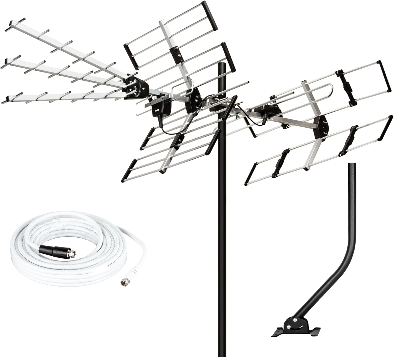 Five Star 200 Mile Long Range HDTV Outdoor Yagi Antenna with 21 inch Mounting Pole for VHF UHF ATSC 3.0 4K